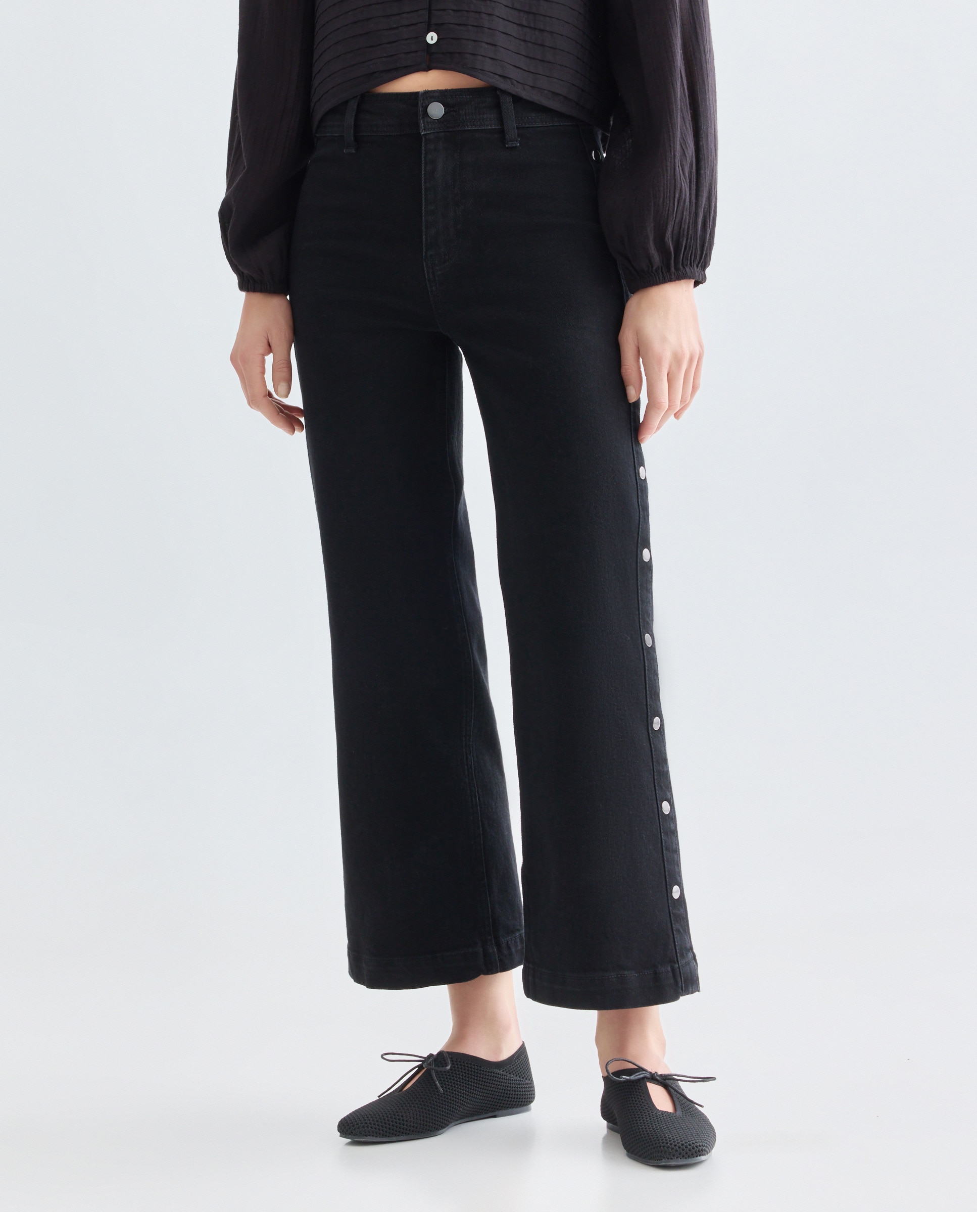 Denim wide-leg tachas de mujer Negro intenso-2
