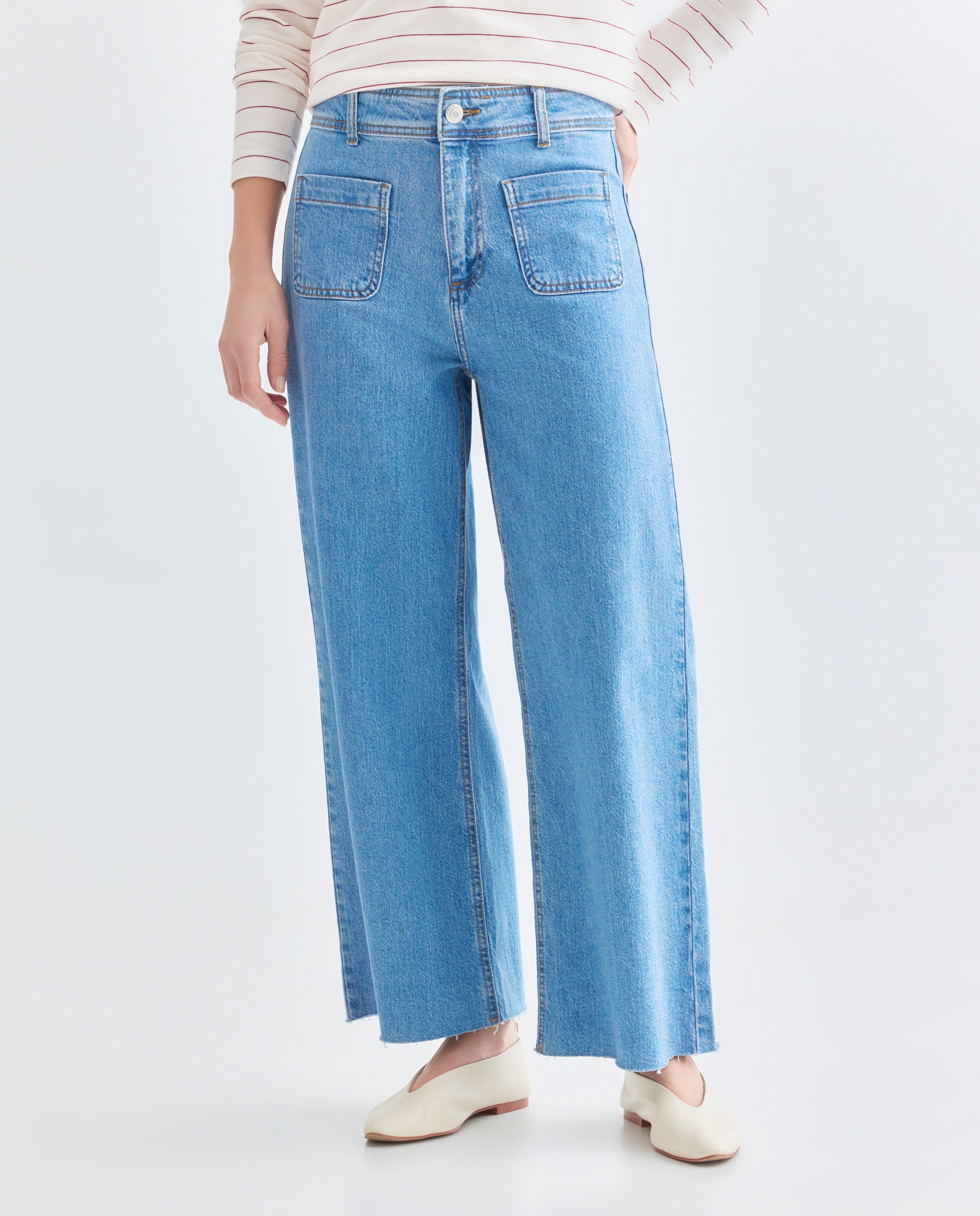 Pantalón denim culotte de mujer Lavado medio-2