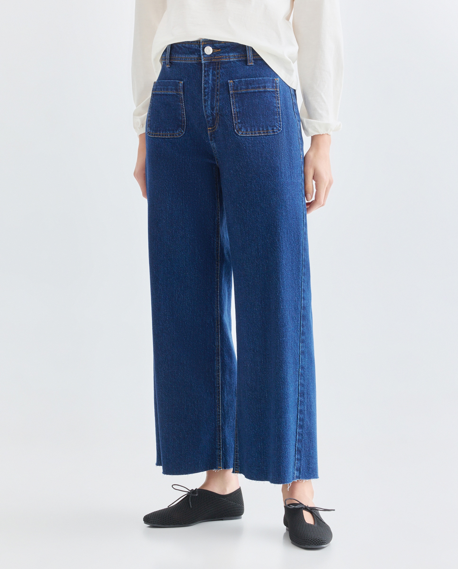 Pantalón denim culotte de mujer Azul Suave-2