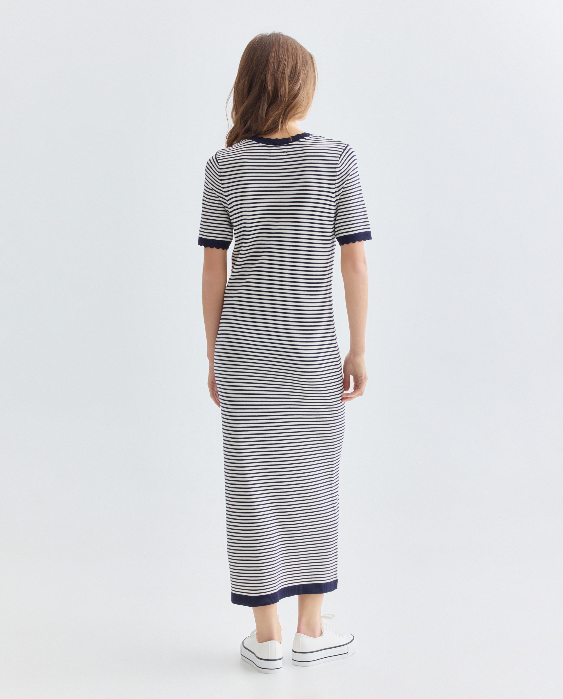 Vestido de mujer manga corta con ribete festonado Azul-3