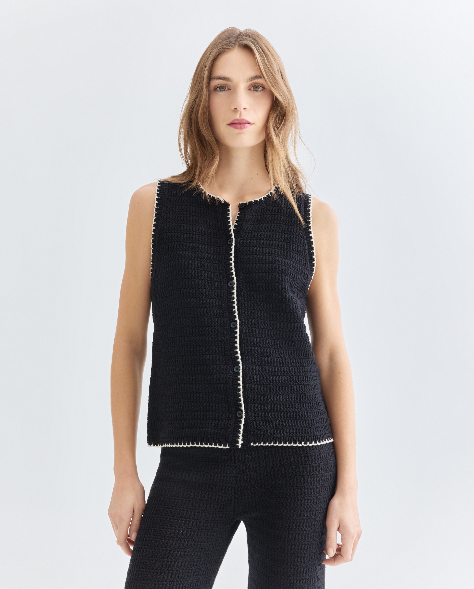 Imagen 0 de Top de mujer de algodón con contrastes