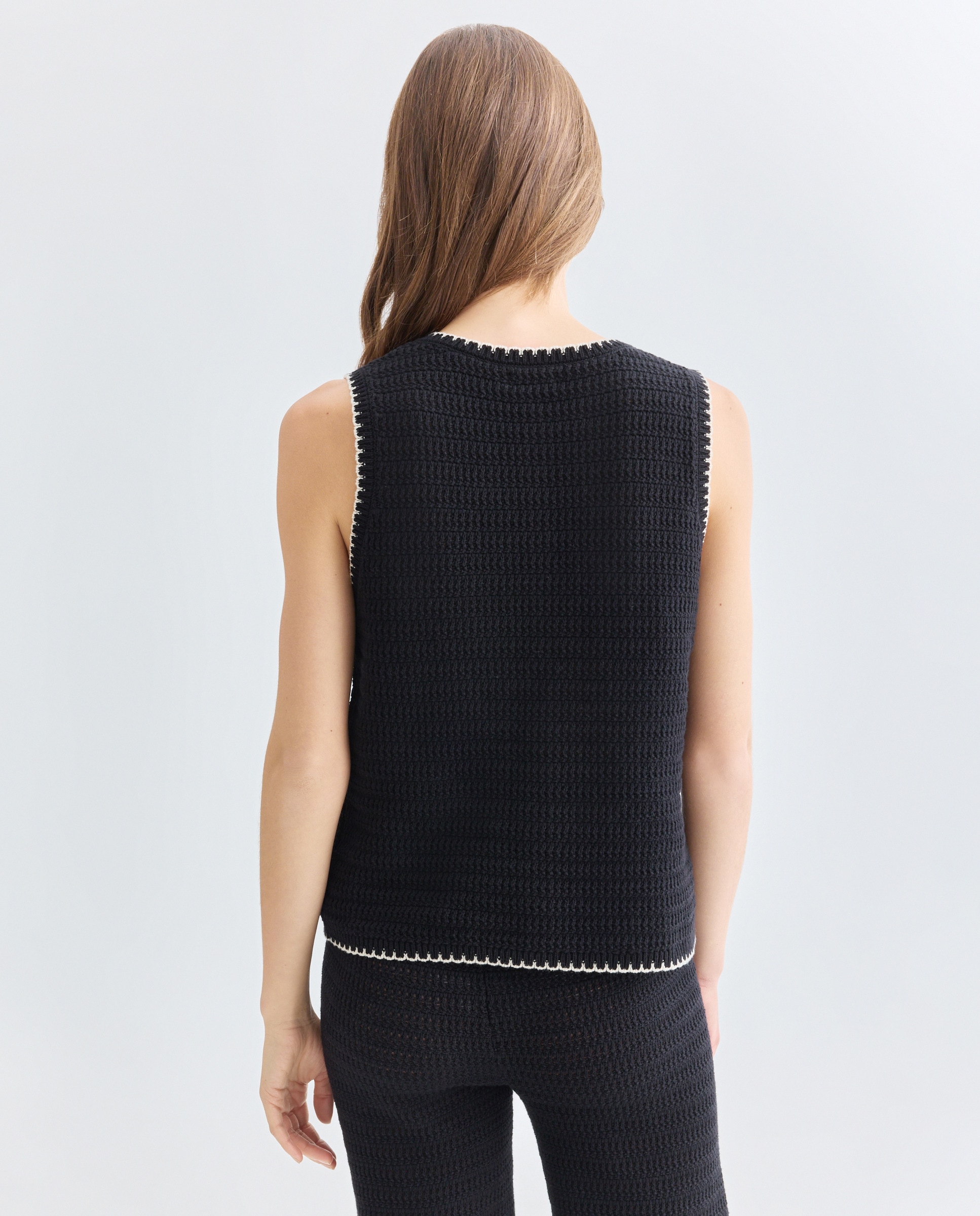 Top de mujer de algodón con contrastes Negro-3