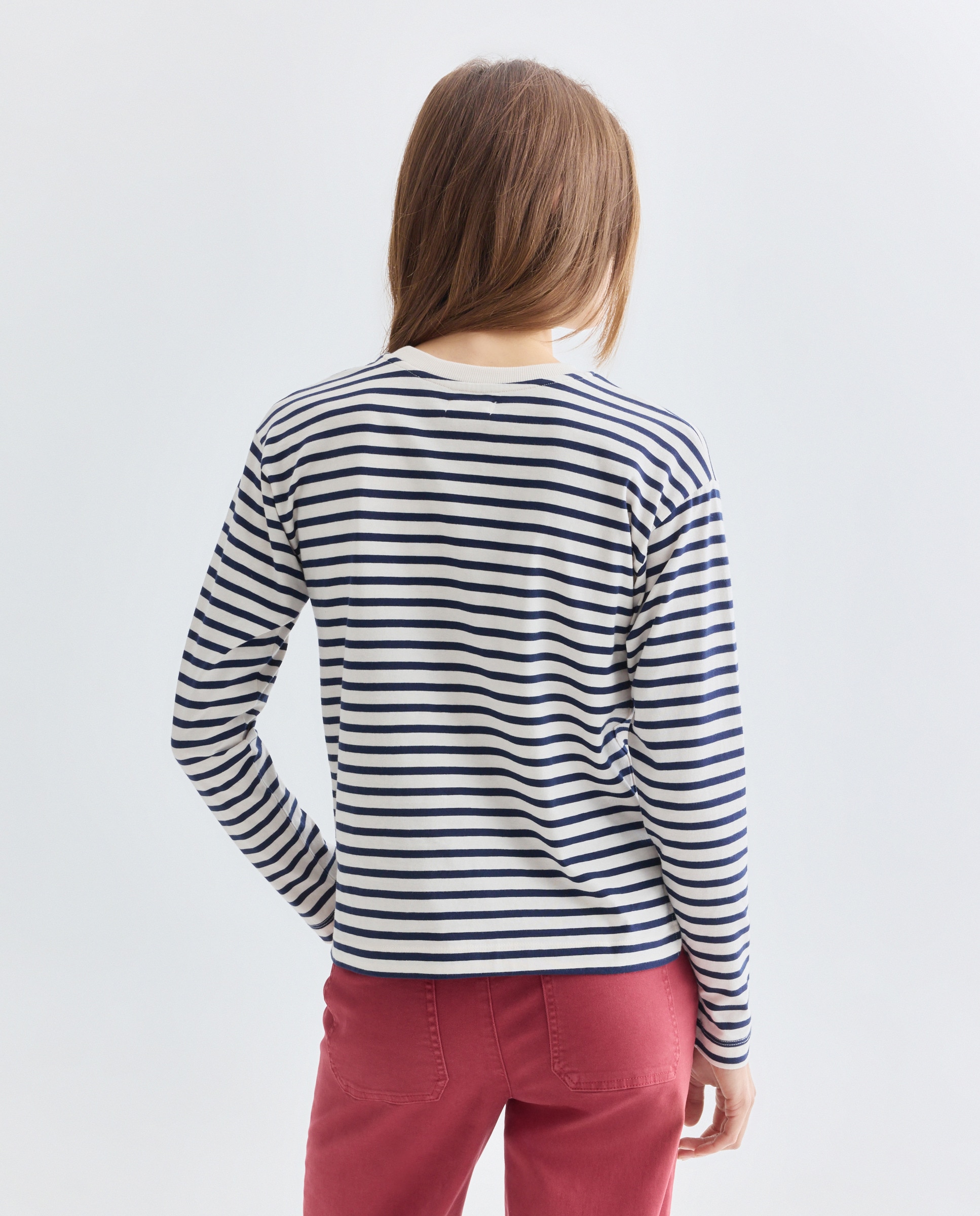 Camiseta básica de mujer cuello caja Blanco-3