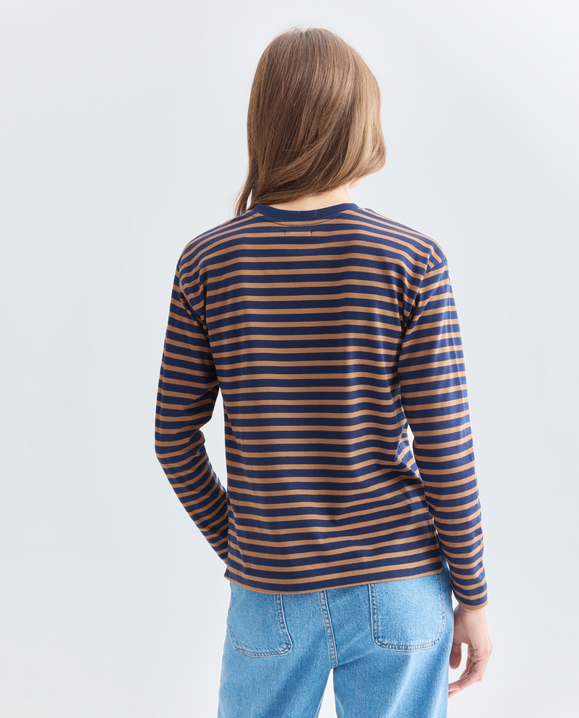Camiseta básica de mujer cuello caja Azul-3