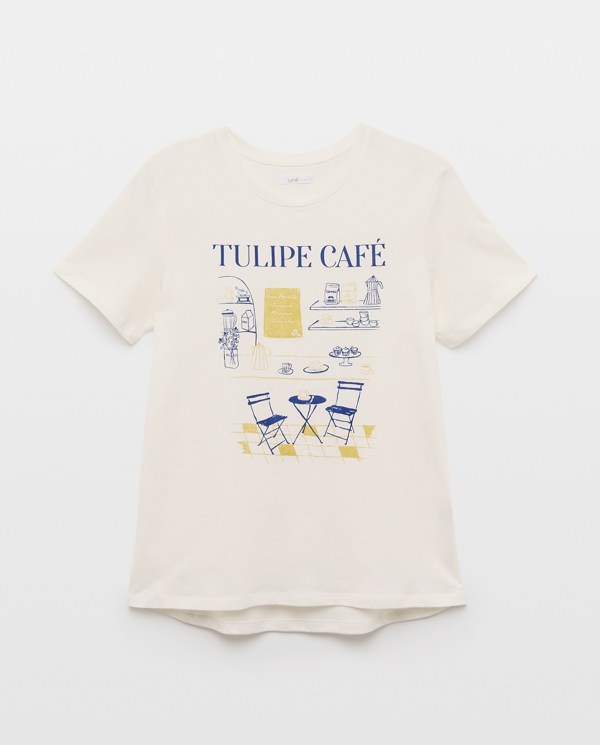 Camiseta estampada de mujer cuello caja Blanco-4