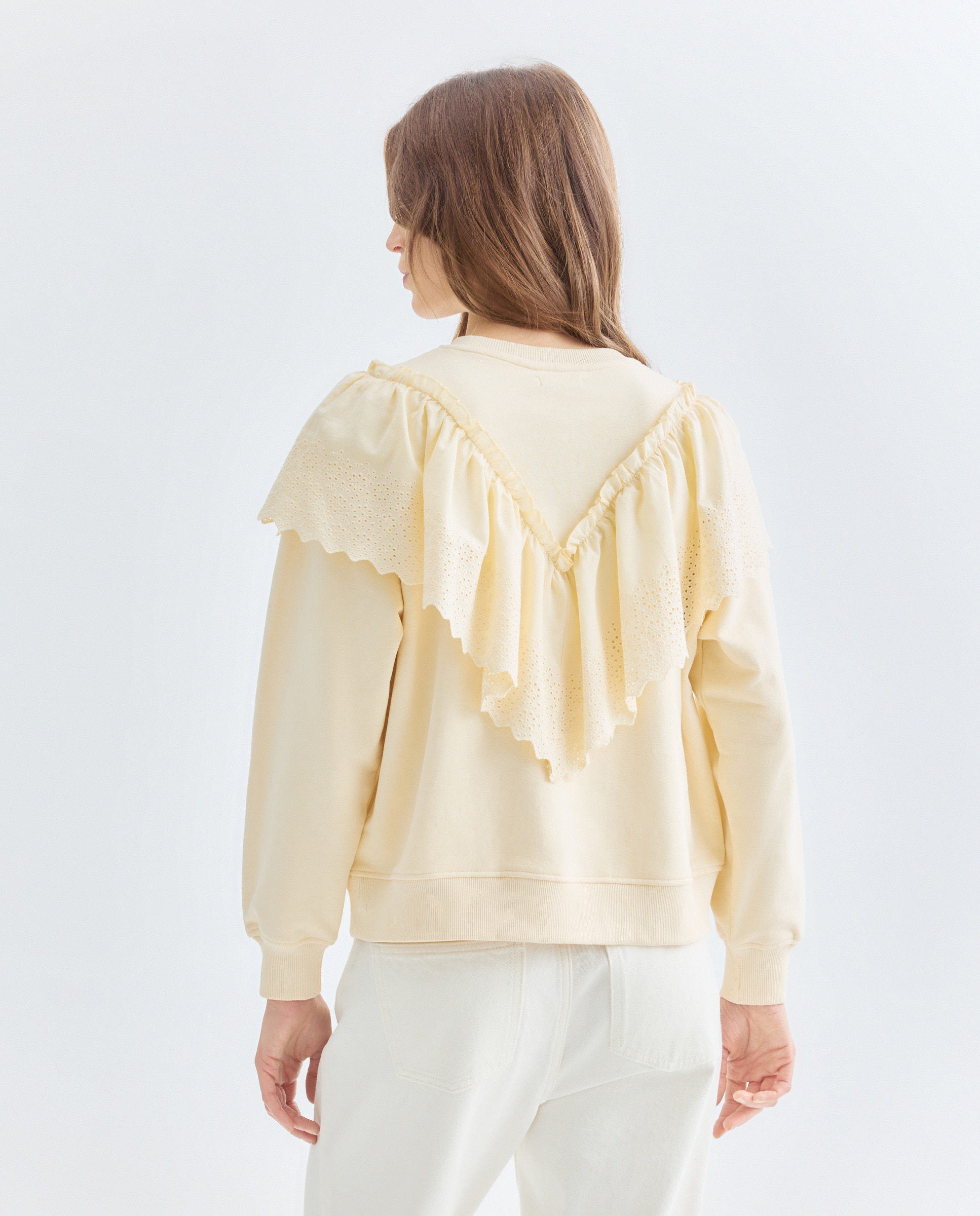 Sudadera de mujer con volante romántico 150 Vainilla-3
