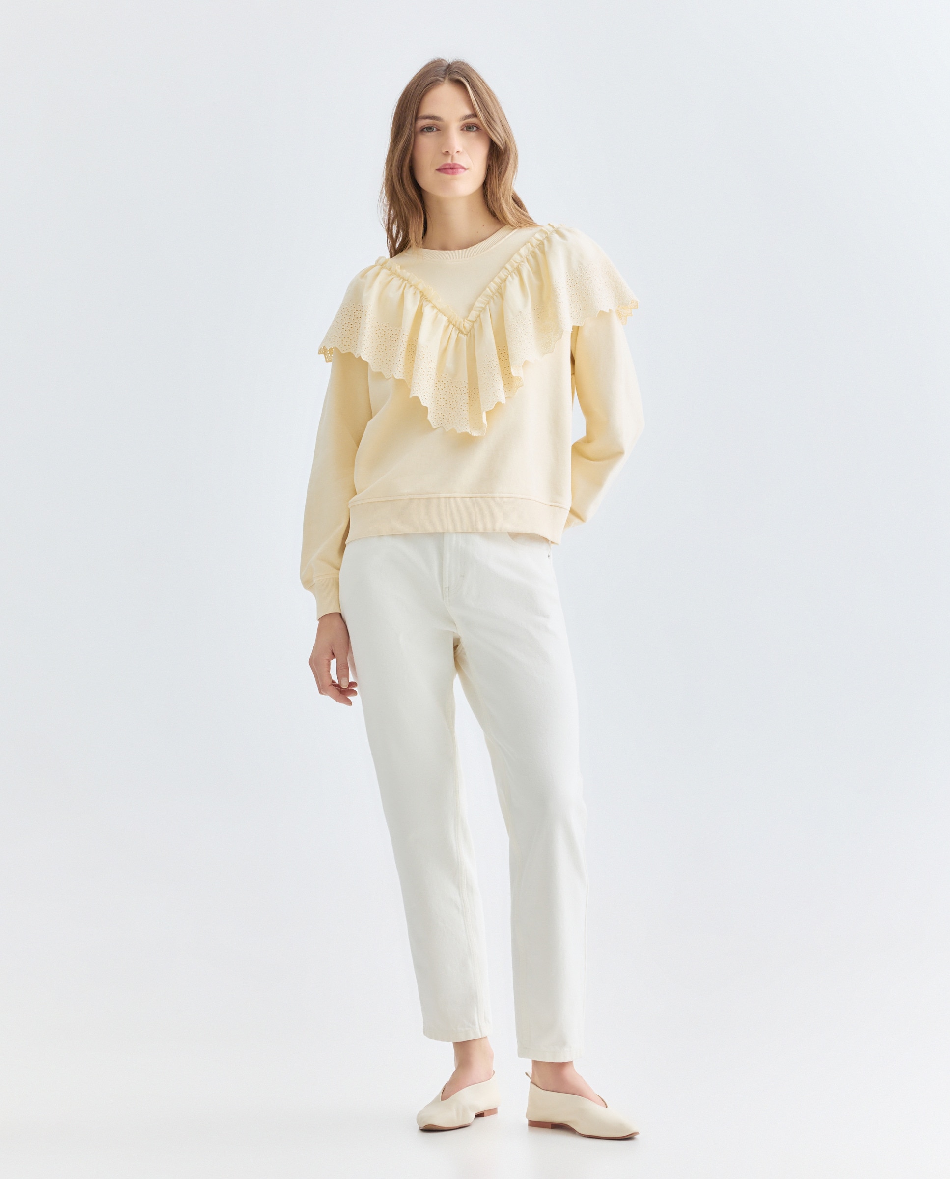 Sudadera de mujer con volante romántico 150 Vainilla-2