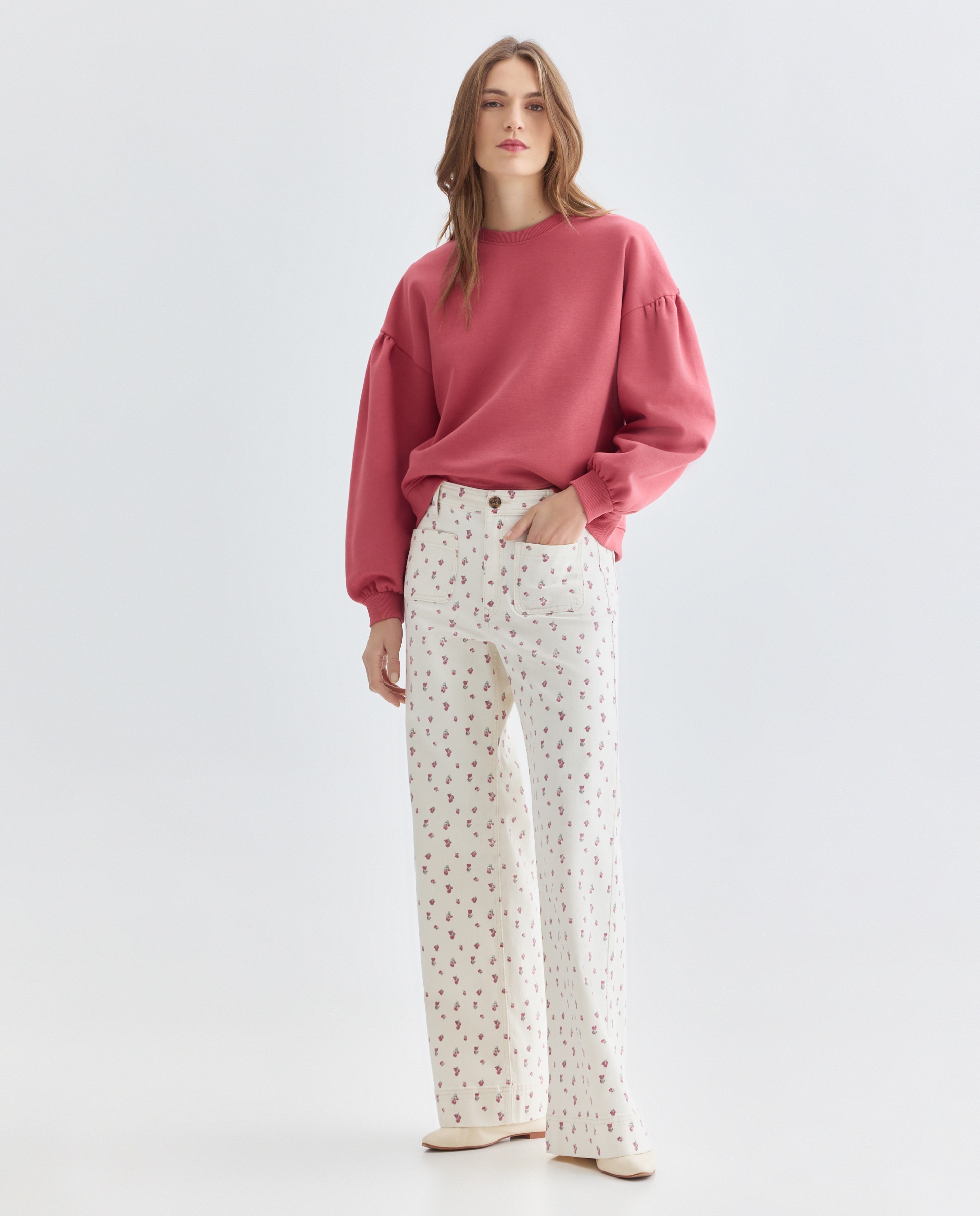Sudadera de mujer con manga globo 230 Rosa oscuro-2