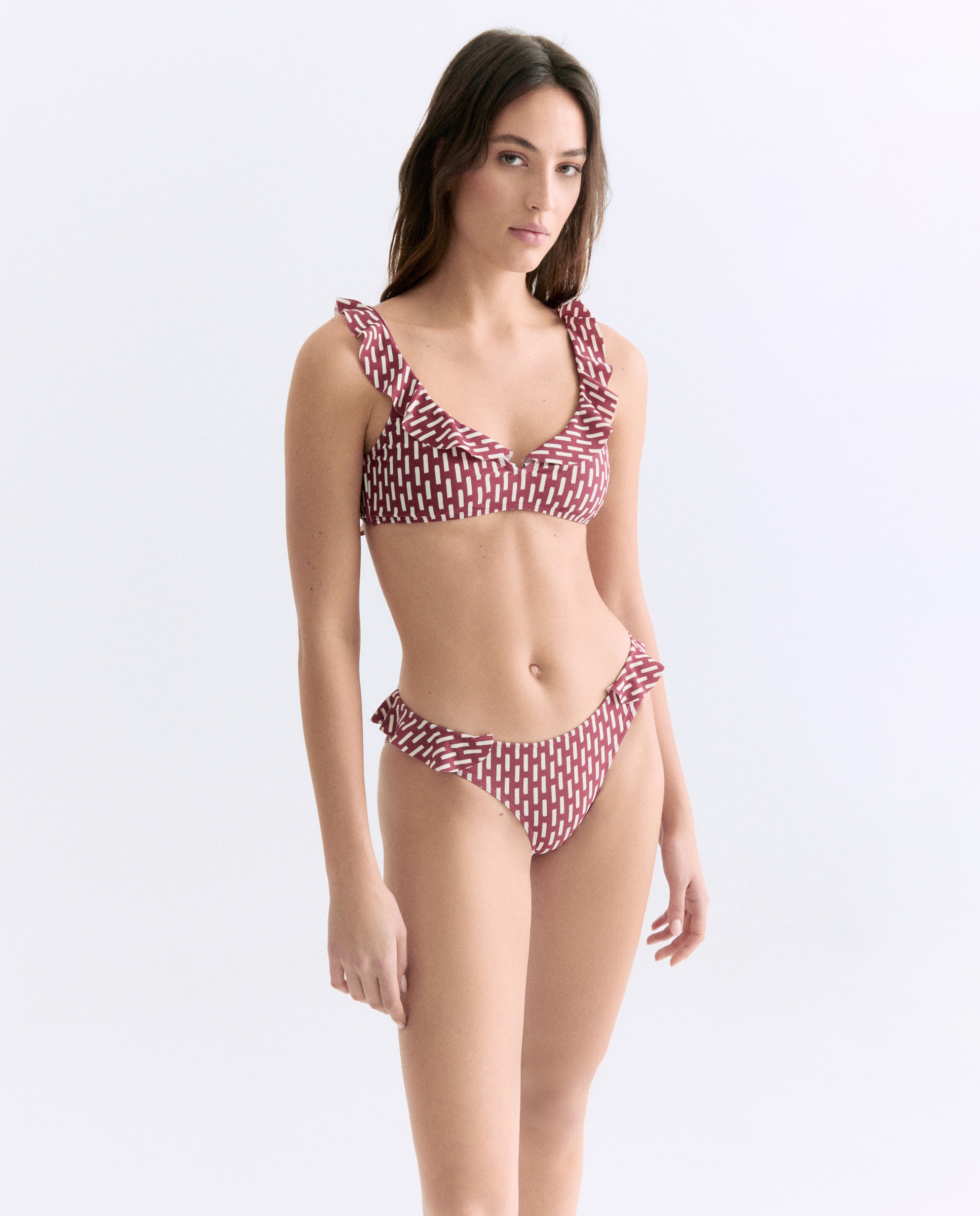 Bikini mujer escote volante Burdeos-2