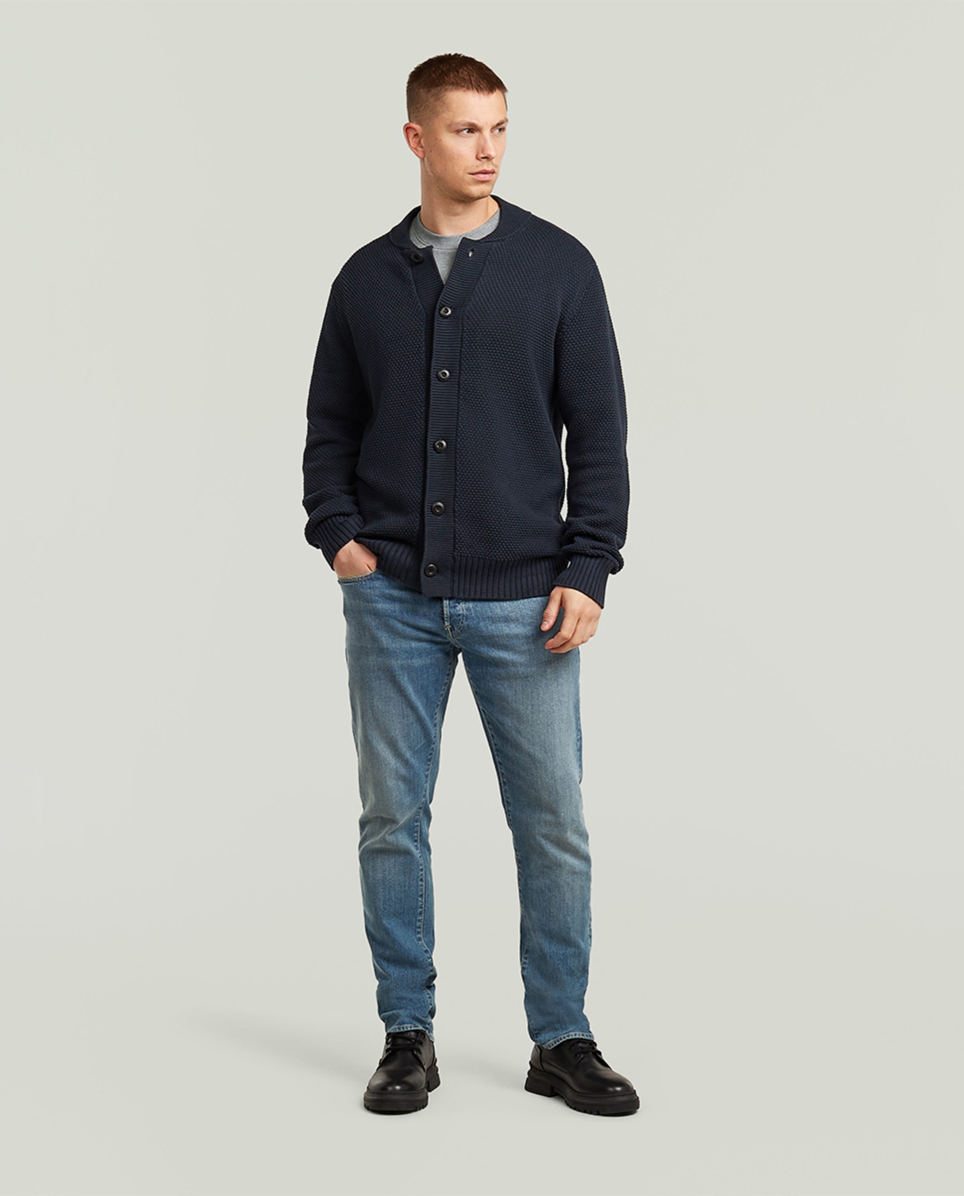 Casaco Estilo Cardigan com Corte Regular Azul-5