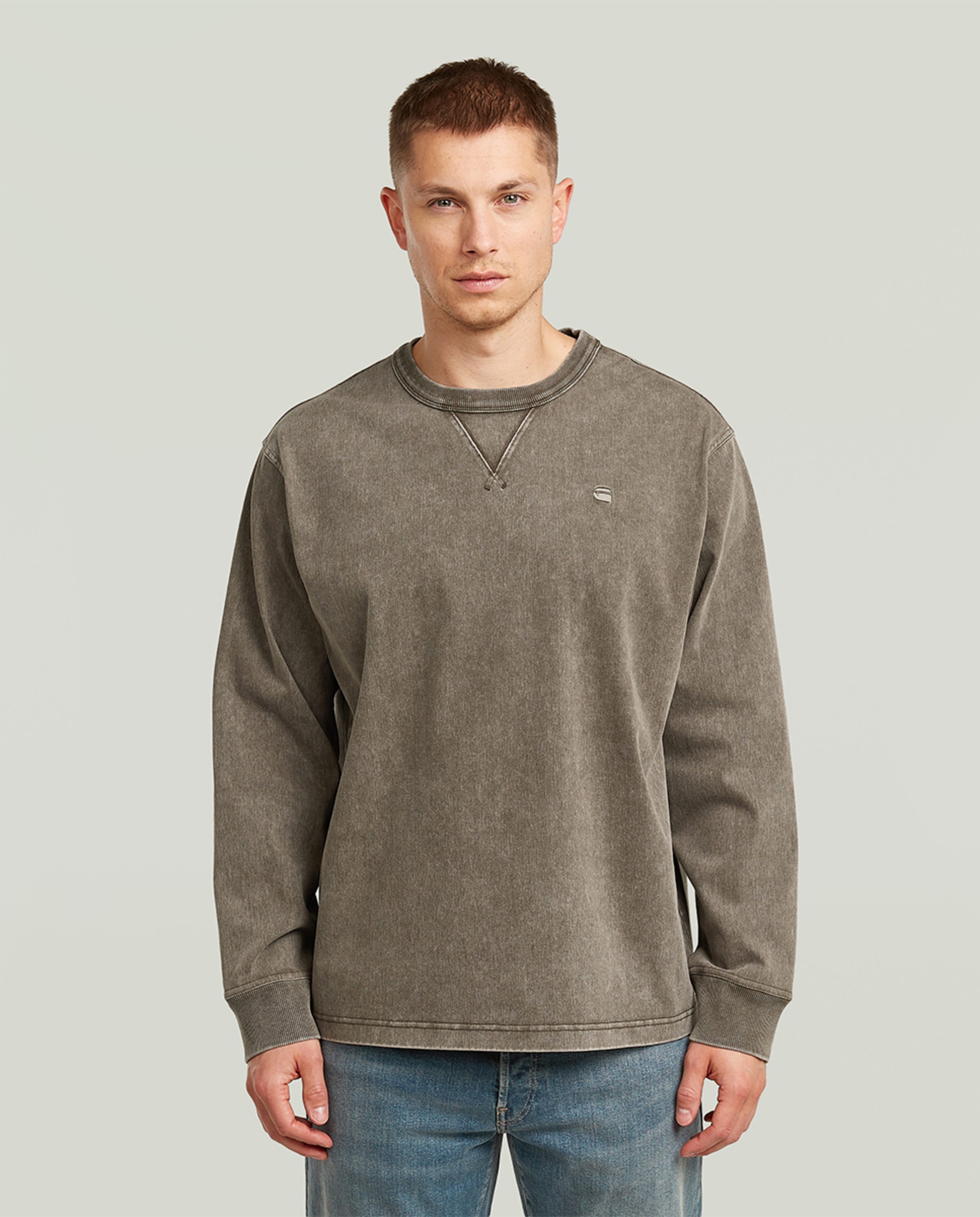 Sweatshirt com Efeito de Lavagem Castanho-5