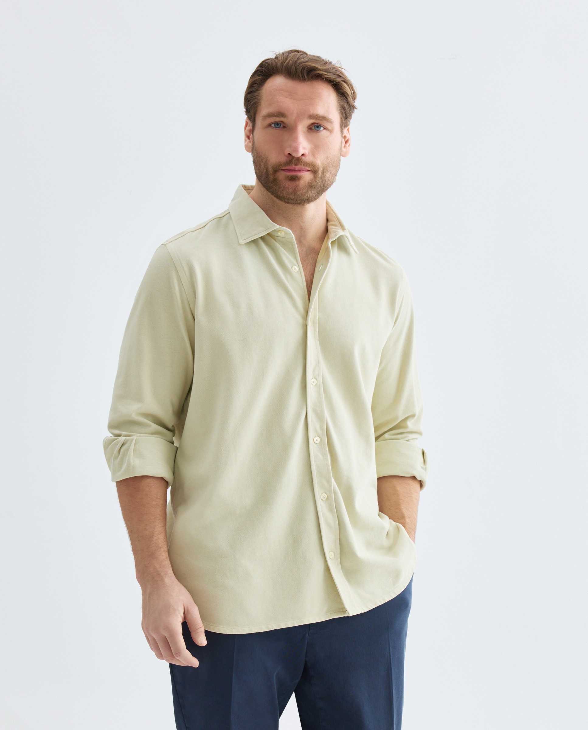 Imagem 0 de Polo Aberto Liso Garment Dye com Manga Comprida Tamanhos Grandes