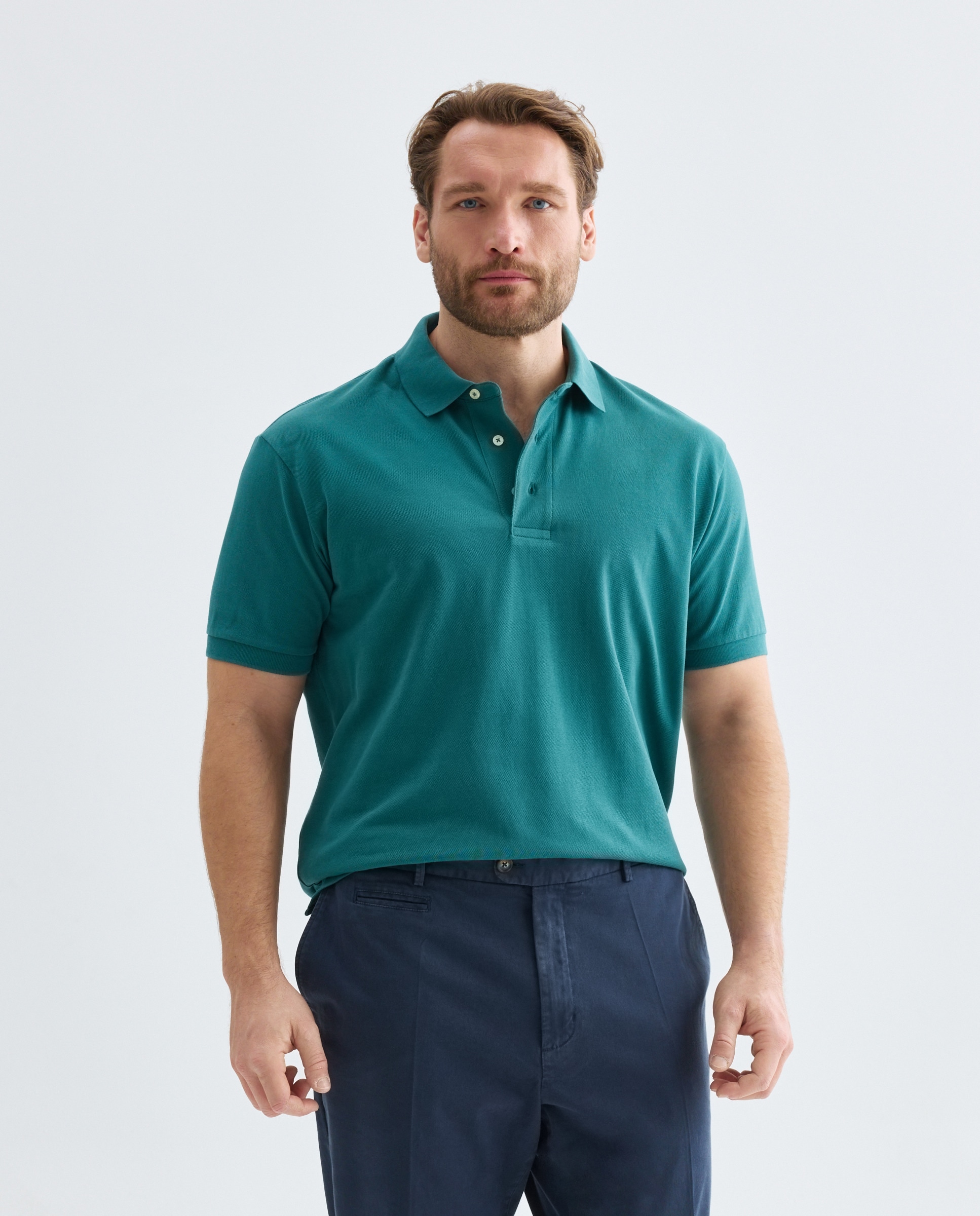 Polo Piqué Liso com Manga Curta Tamanhos Grandes Verde-1