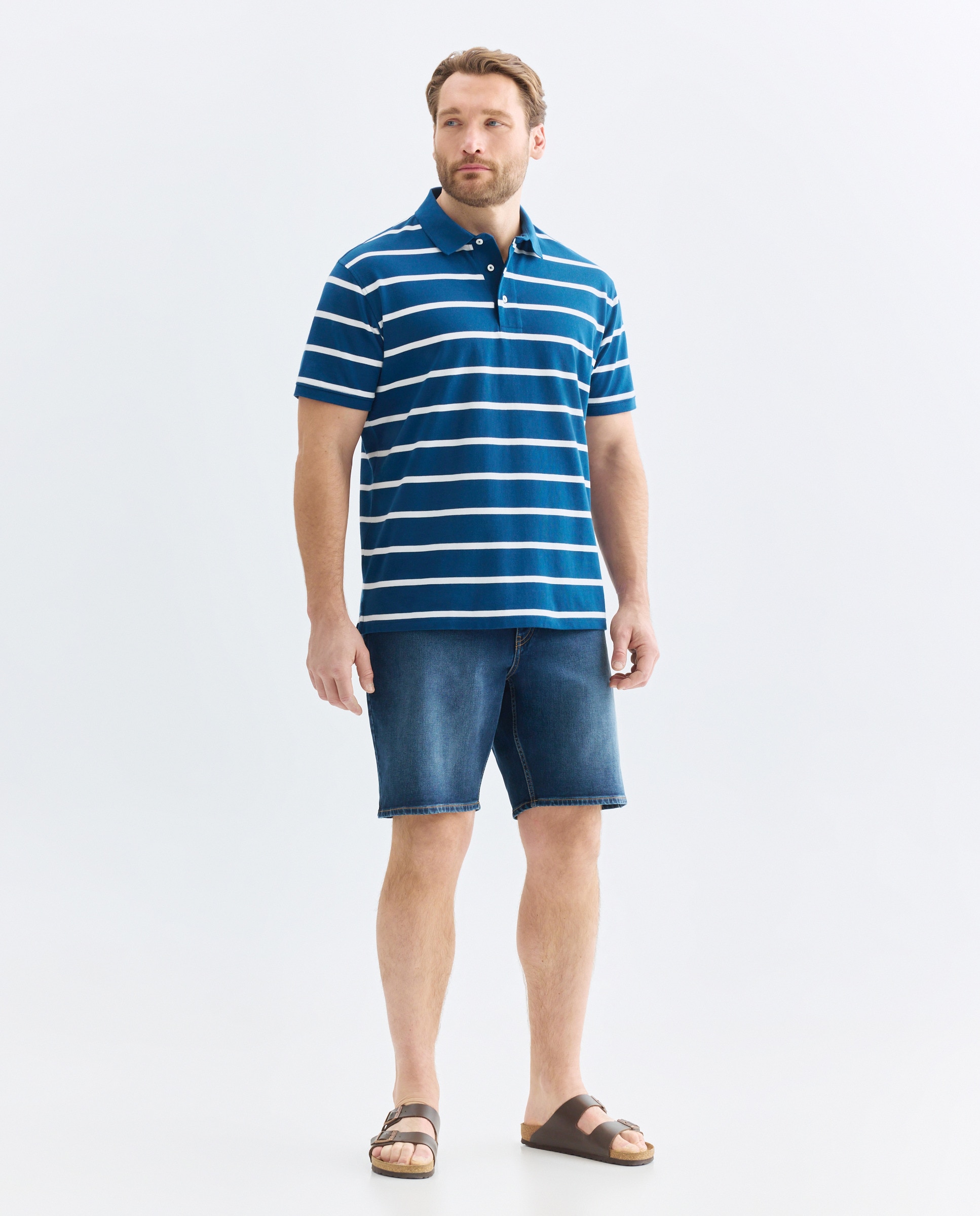 Polo Piqué às Riscas com Manga Curta Azul-marinho-2