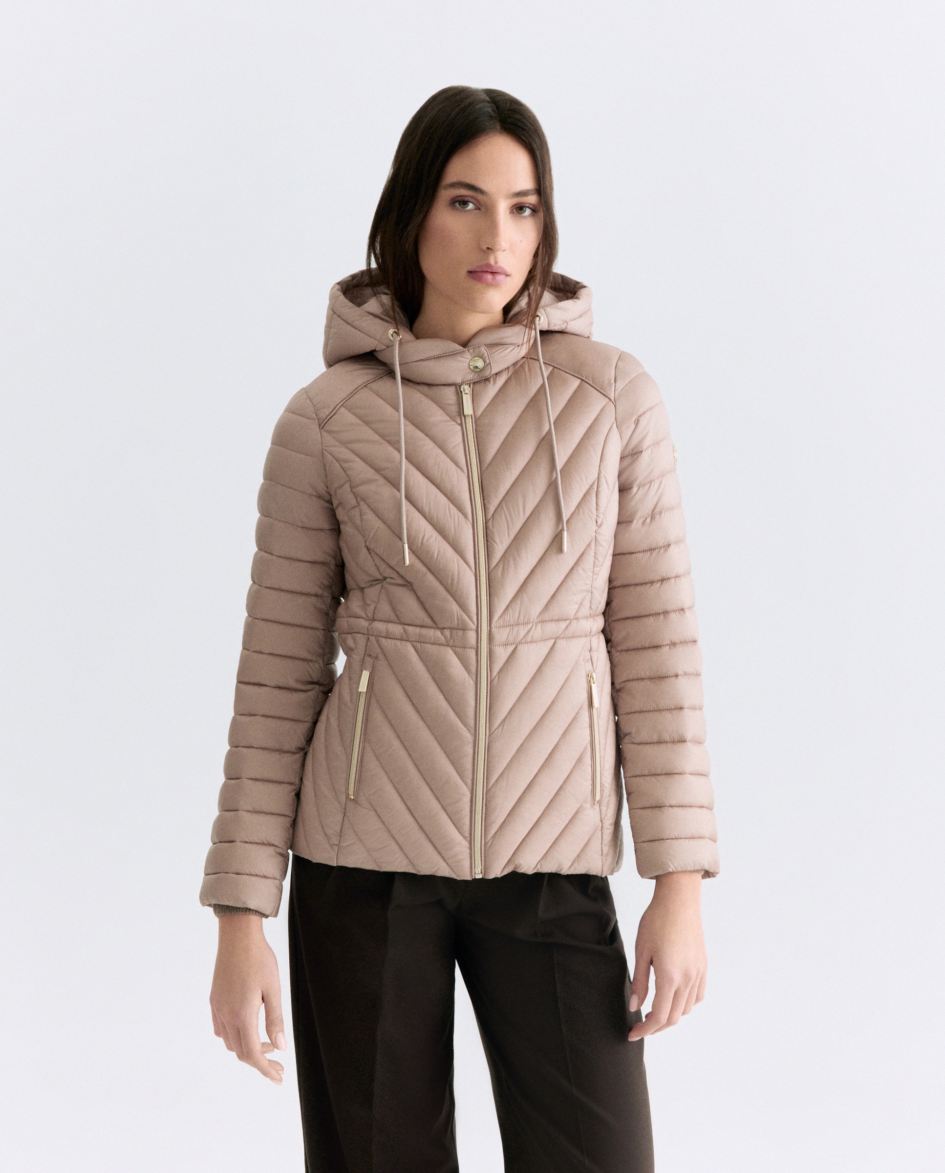 Blusão acolchoado curto de mulher com capuz Ouro-2