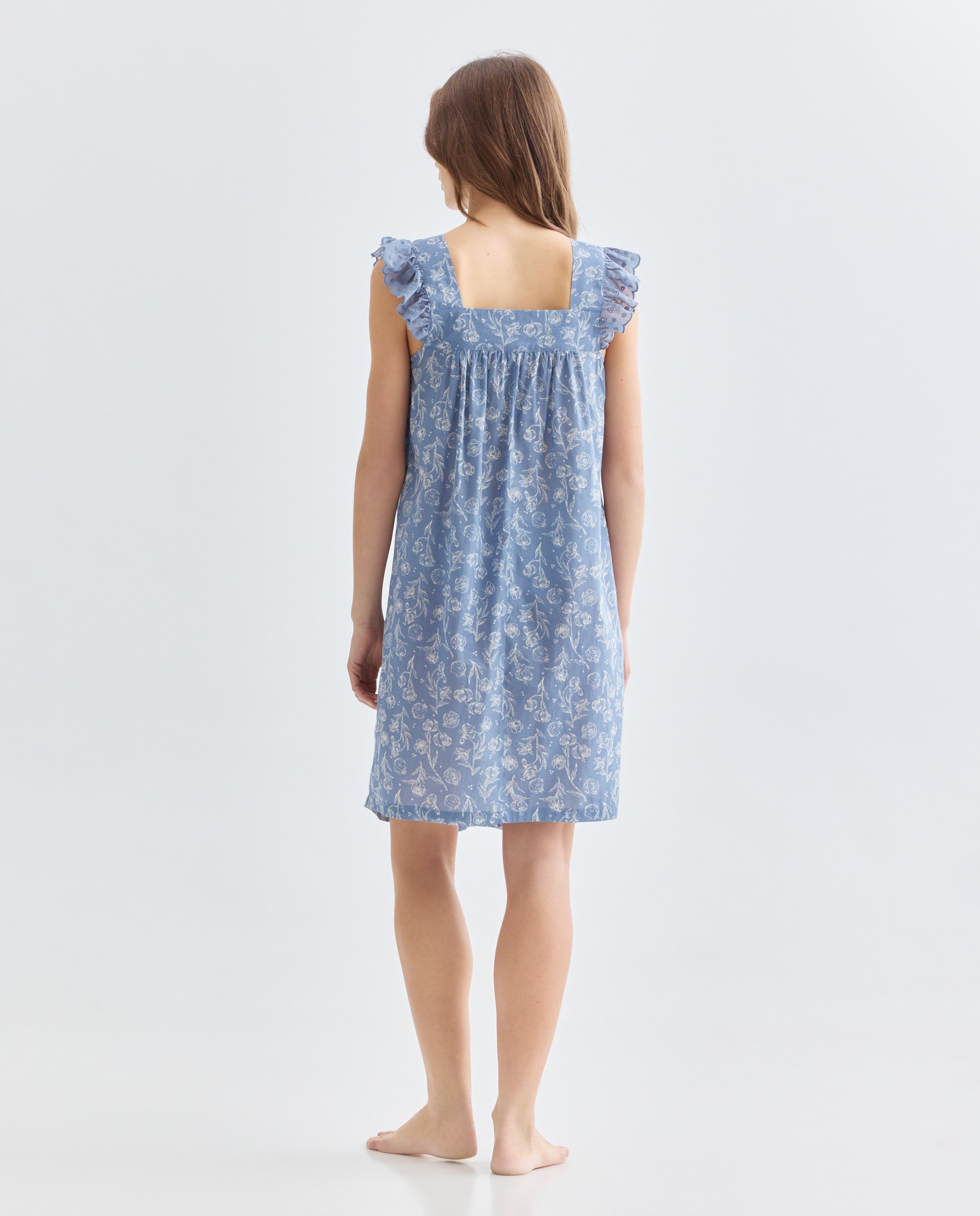 Camisón mujer algodón tirante volante 430 Azul oscuro-2