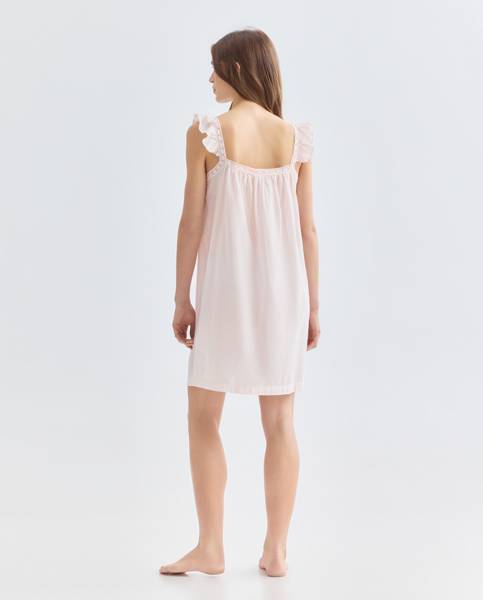 Camisón mujer algodón tirantes lace Rosa claro-2