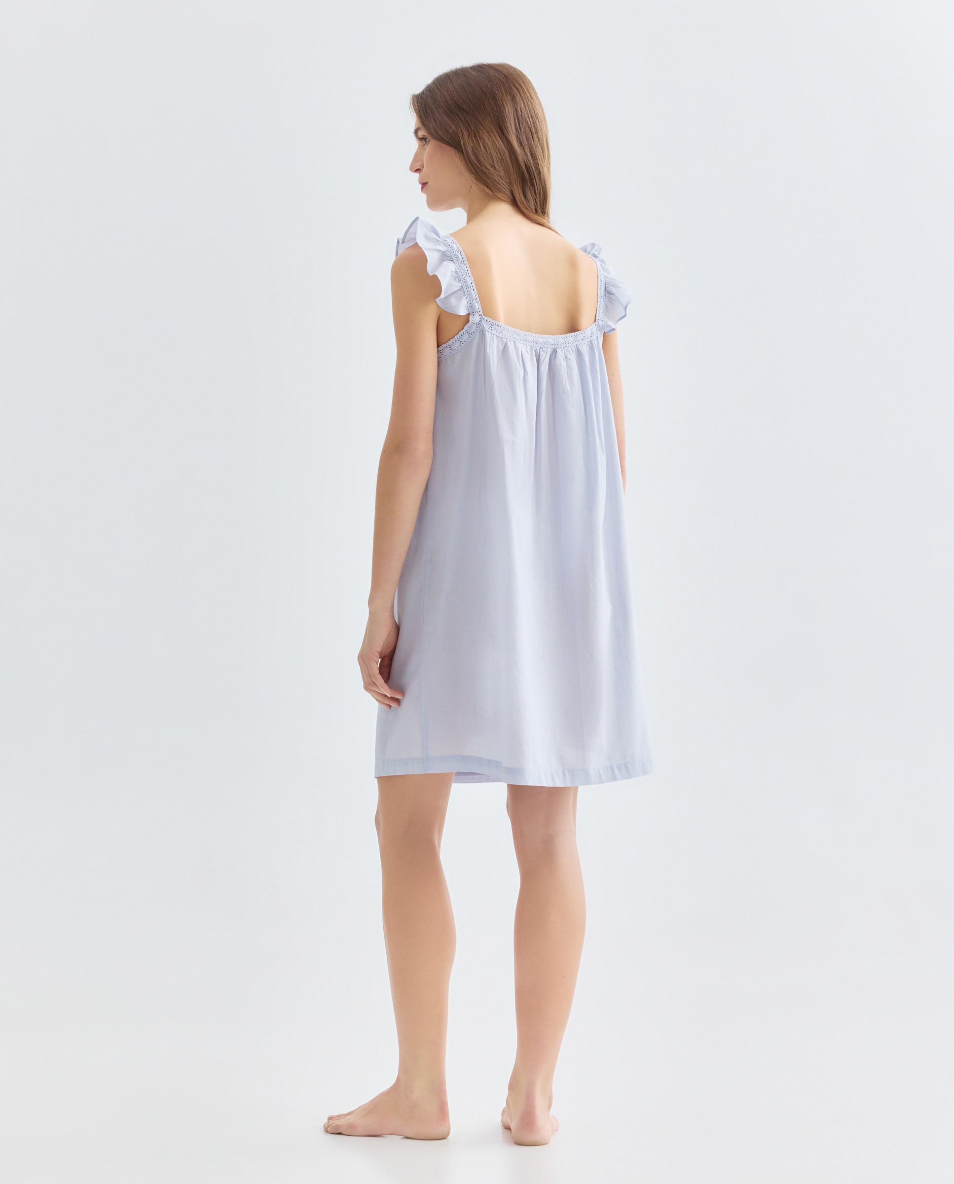 Camisón mujer algodón tirantes lace 410 Azul claro-2