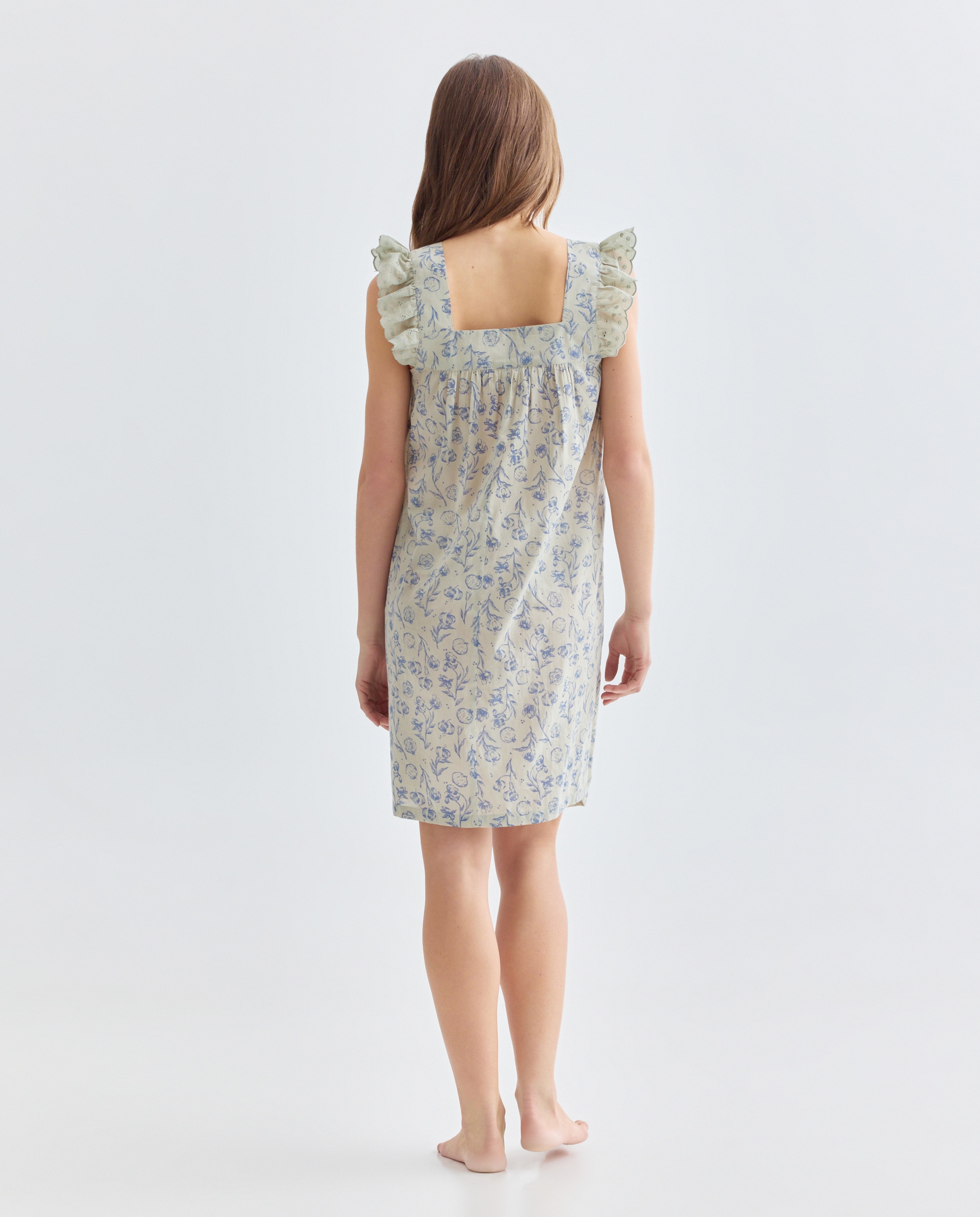 Camisón mujer algodón tirante volante 582 Verde agua-2