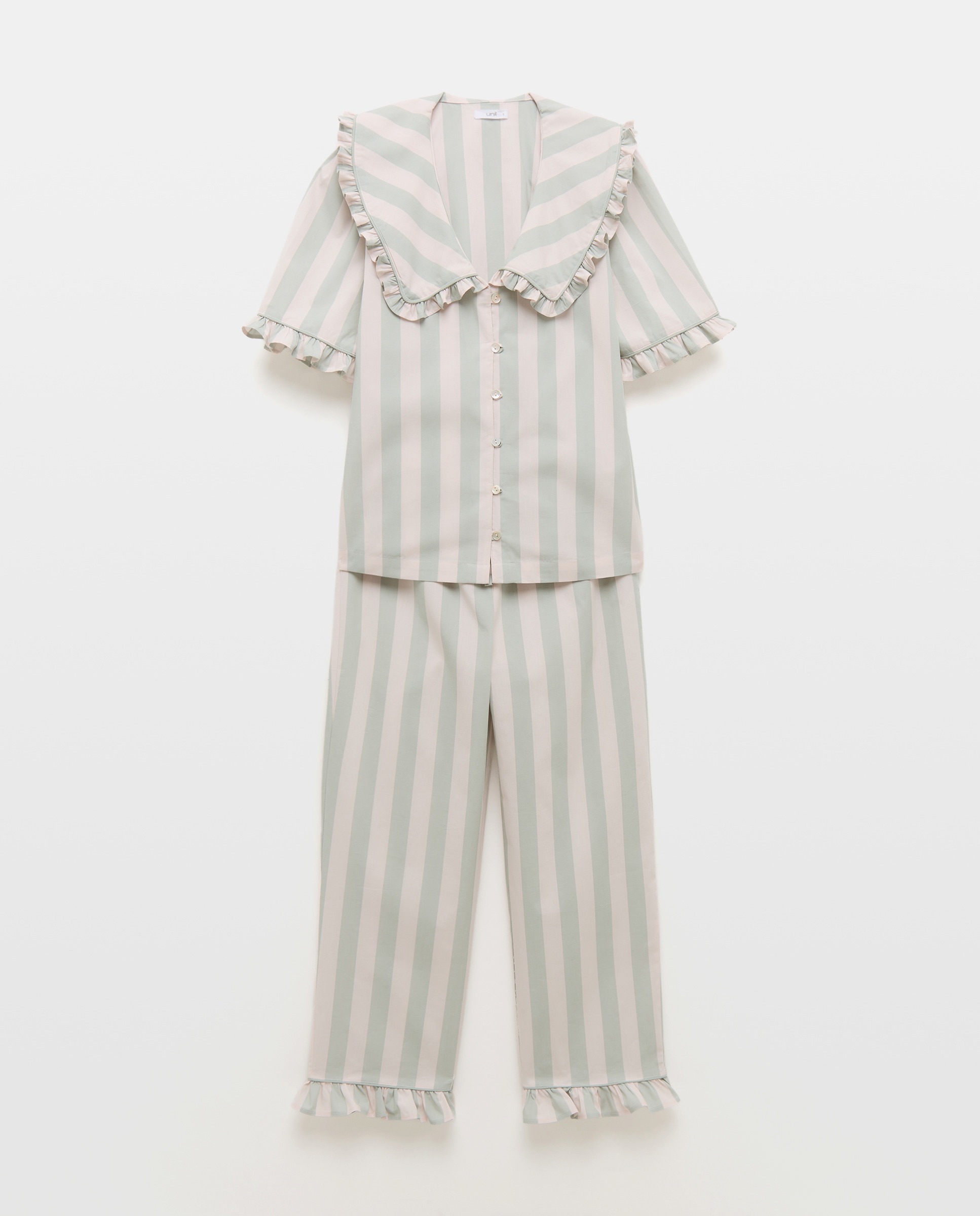 Pijama mujer algodón cuello minivolante 582 Verde agua-3