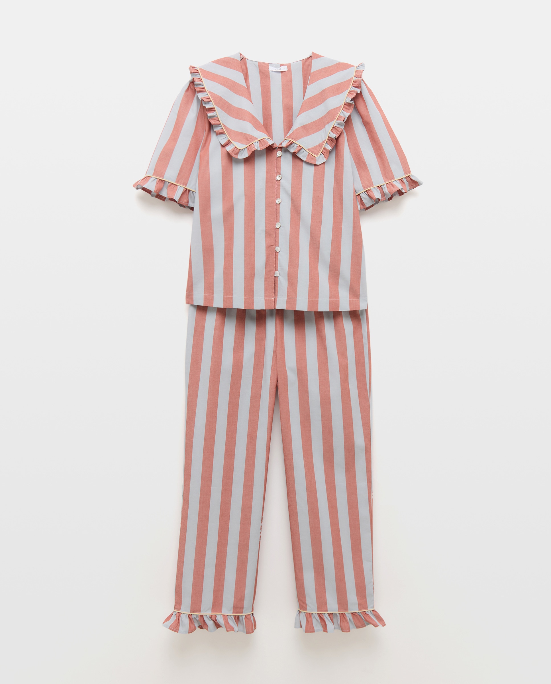 Pijama mujer algodón cuello minivolante 660 Naranja-3