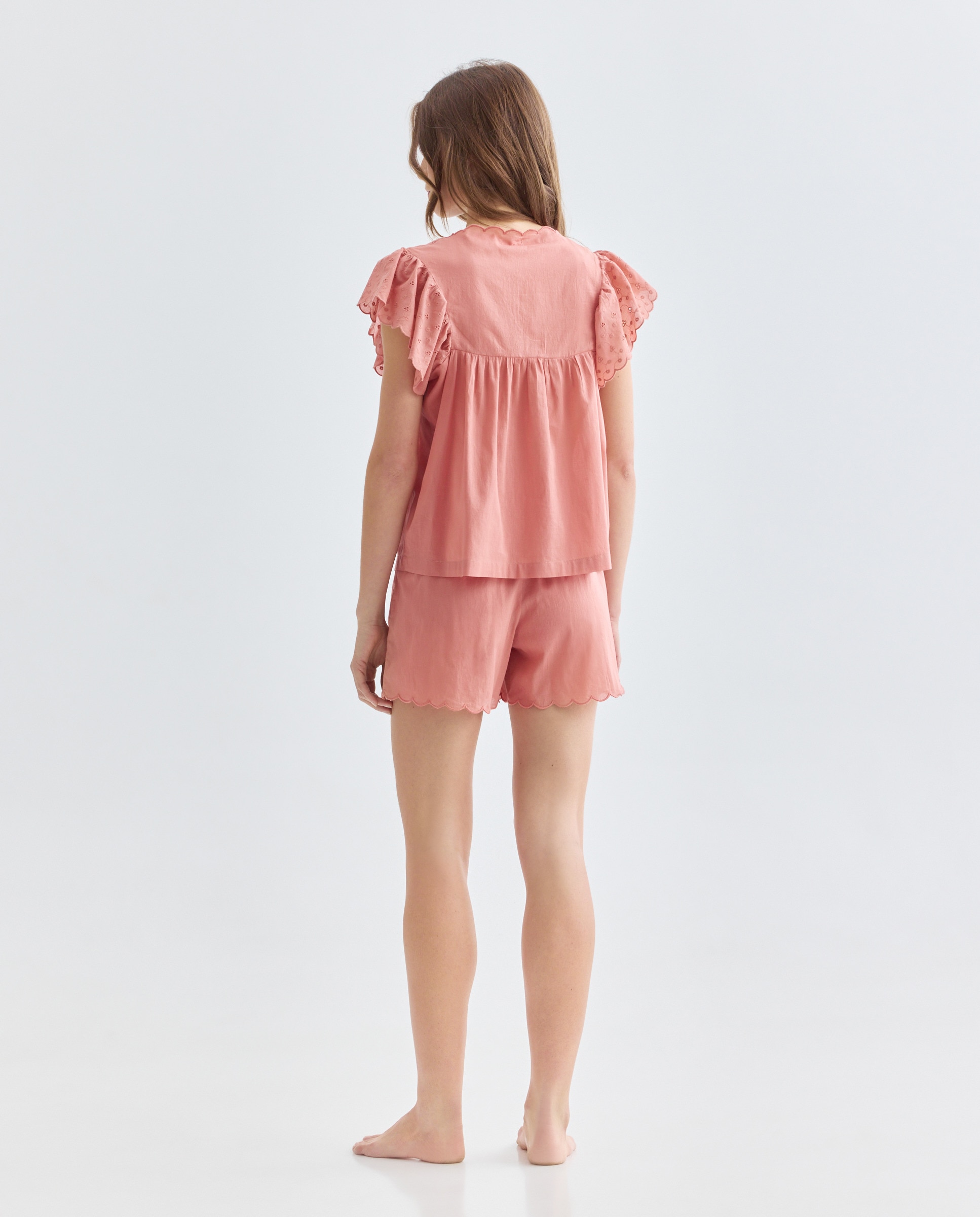 Pijama mujer algodón pechera bordado 260 Salmón-2