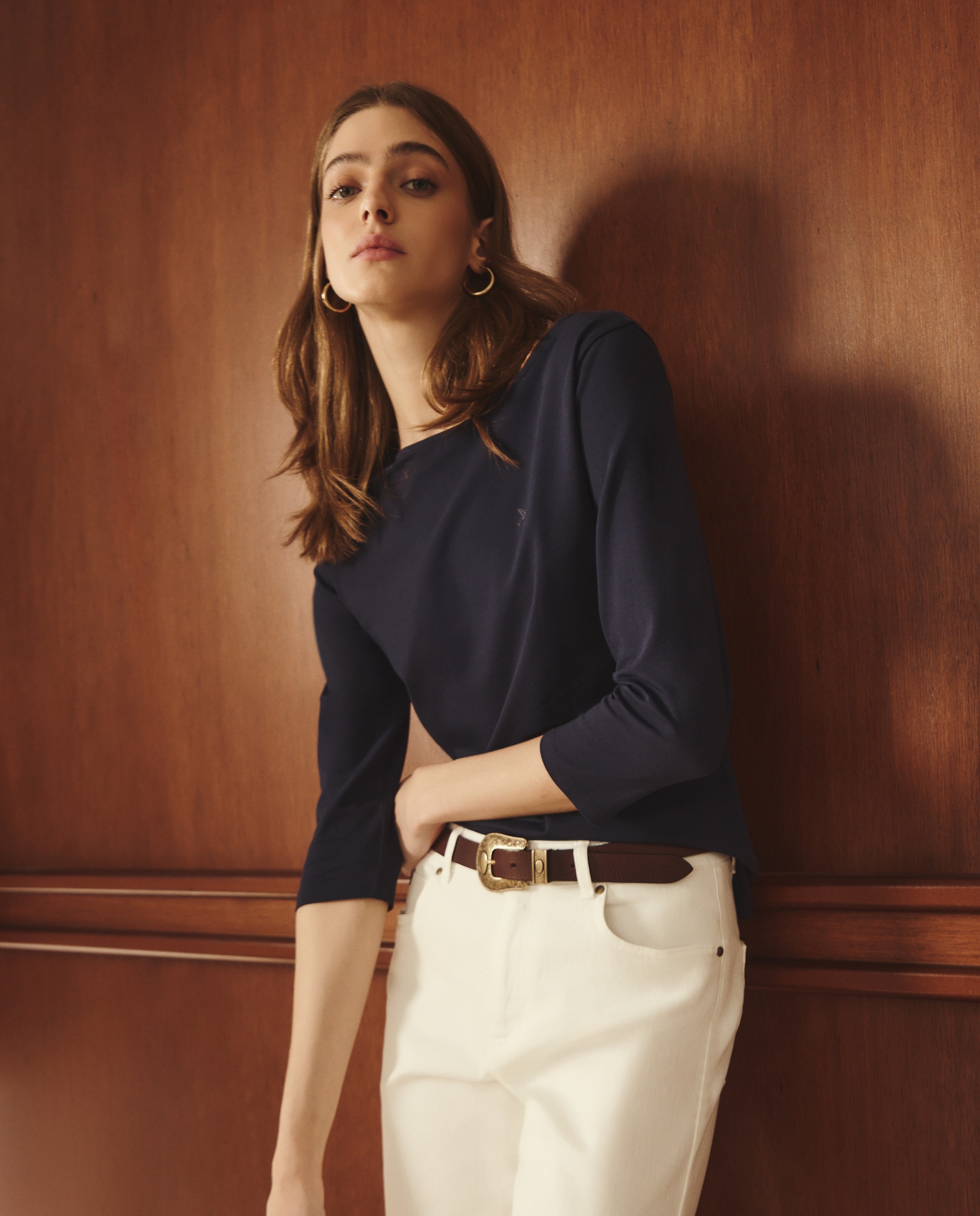 Imagem 0 de T-shirt de Manga 3/4 Básica com Decote à Barco