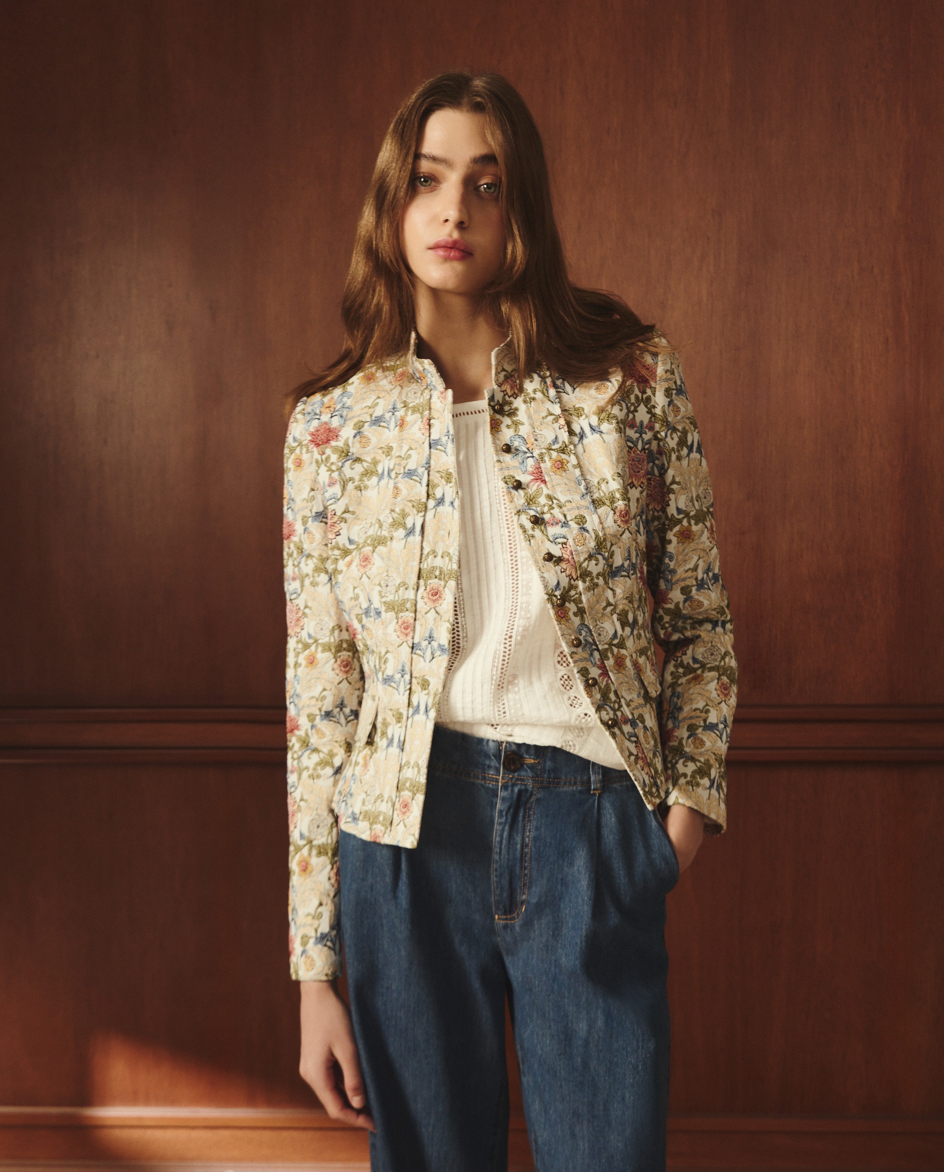 Casaco Curto com Jacquard Verde-1