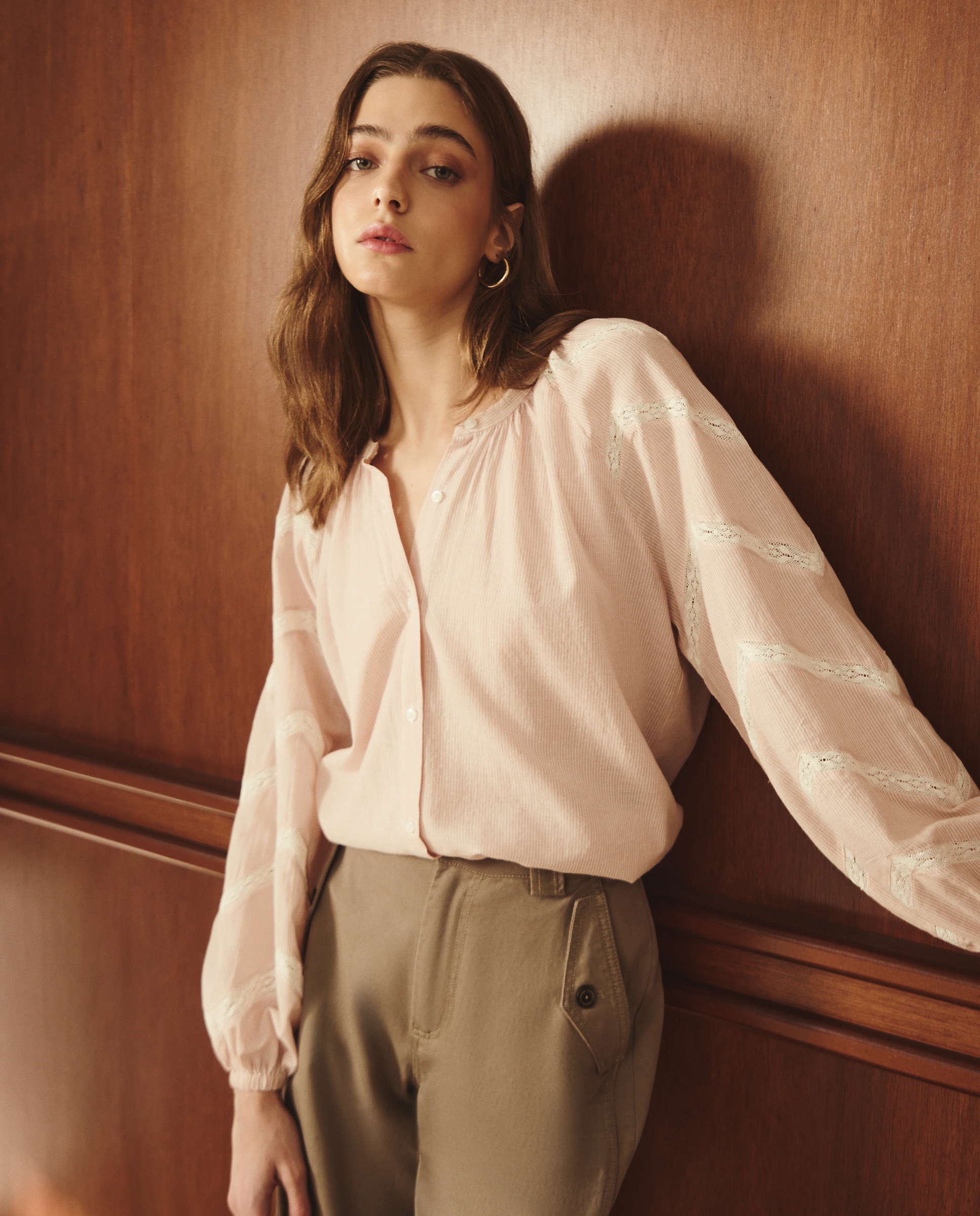 Blusa de Estilo Romântico com Manga Comprida 200 Rosa-1