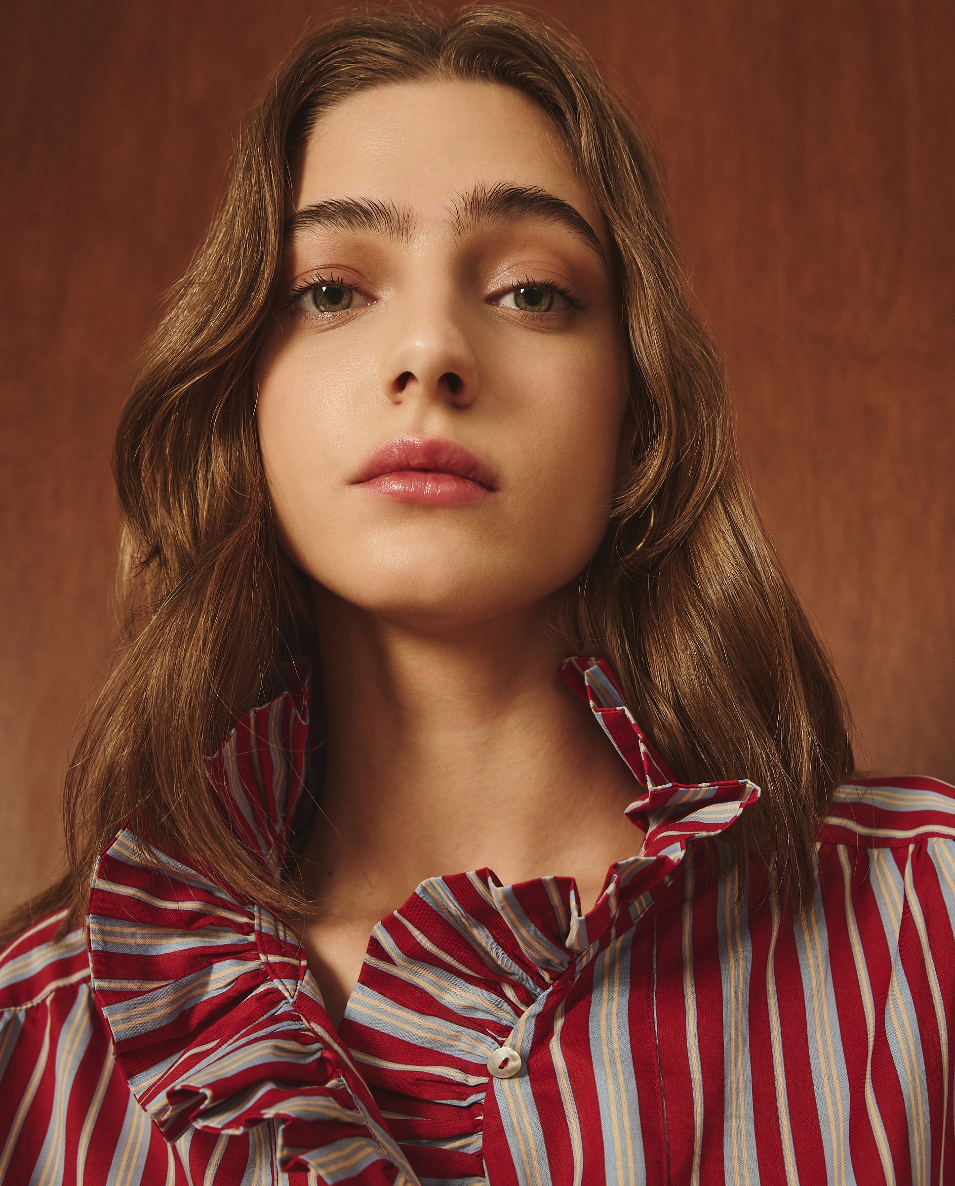 Blusa às Riscas com Folho - Vermelho Vermelho-2