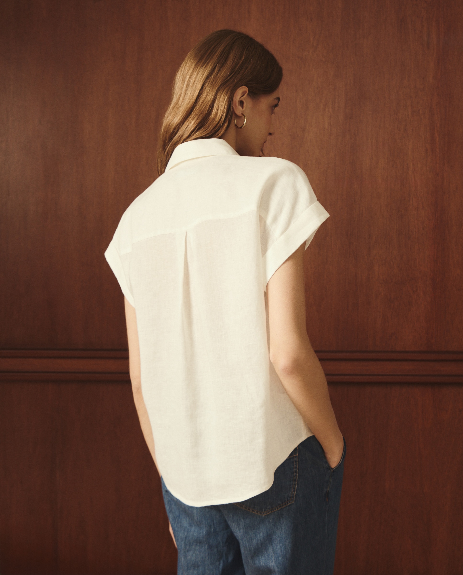 Camisa de linho com manga curta 120 Cru-3