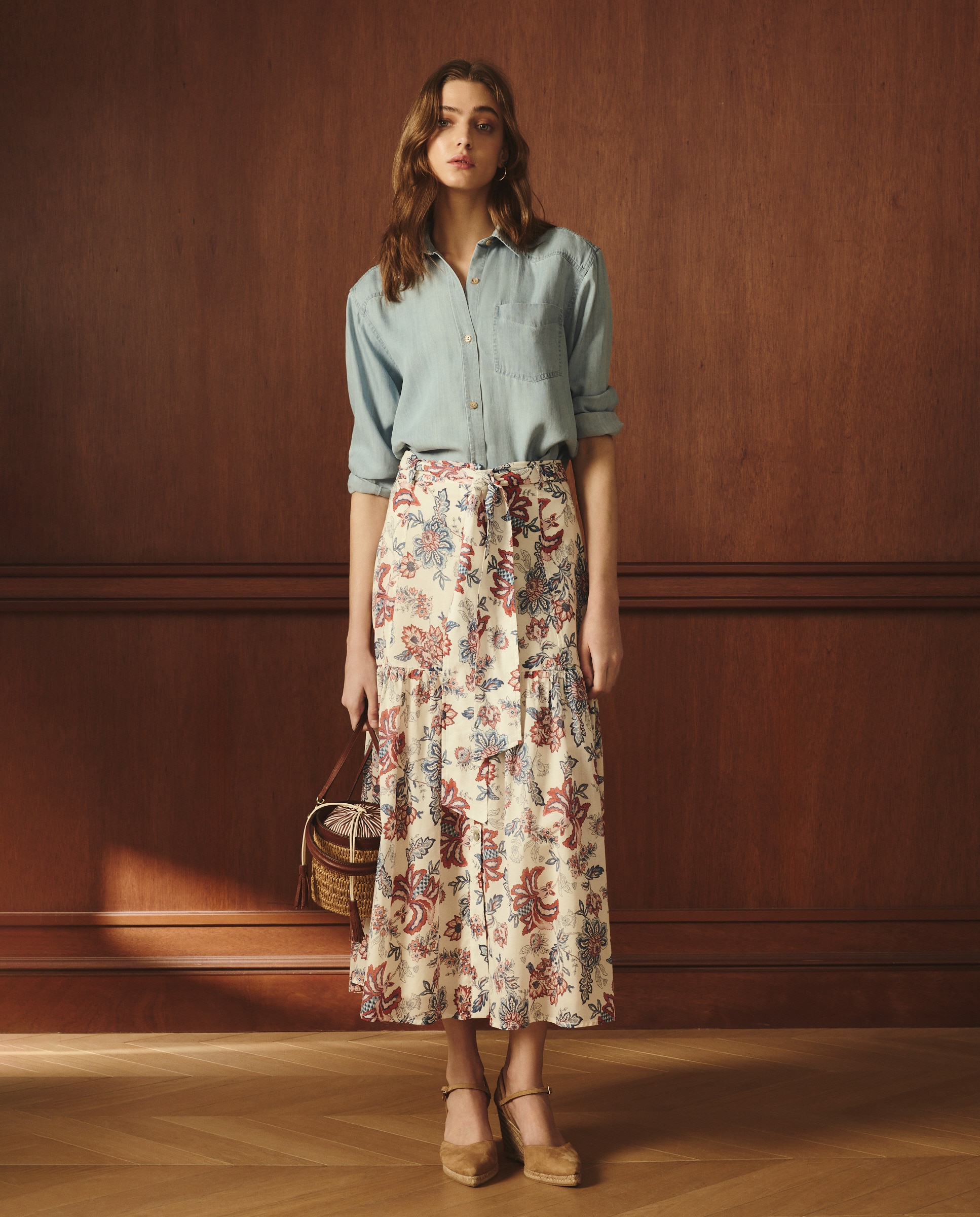 Saia de Algodão com Estampado Floral Branco-1