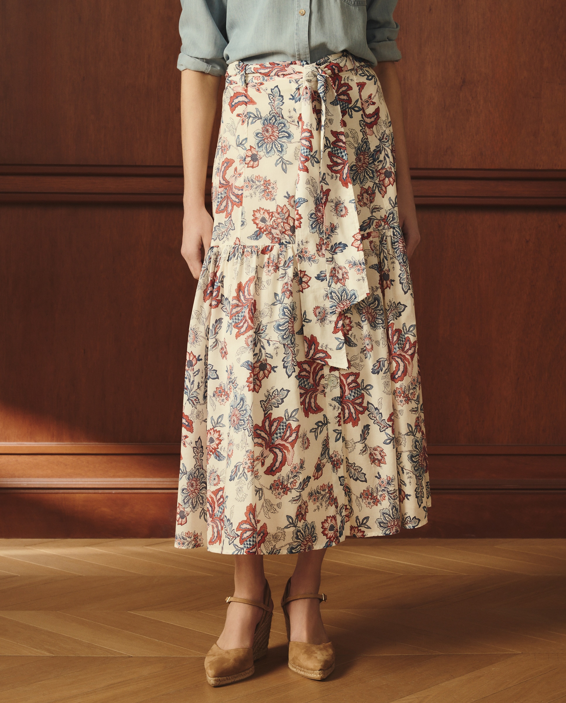 Saia de Algodão com Estampado Floral Branco-2