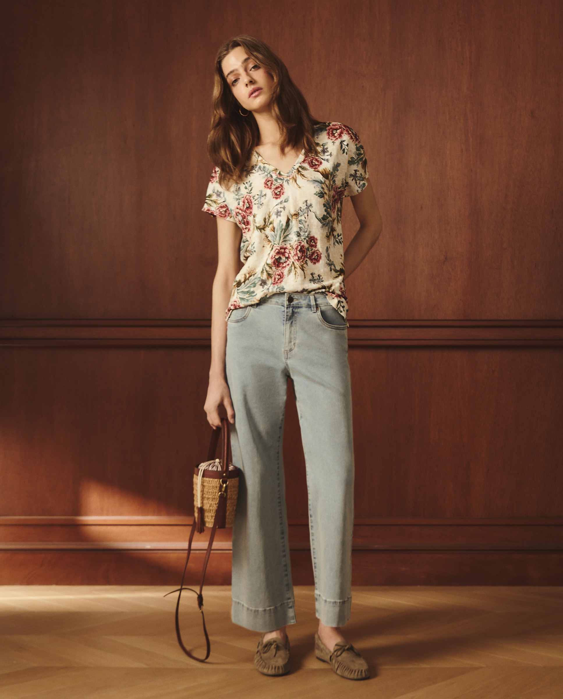 T-shirt de Linho com Manga Curta Branco-2