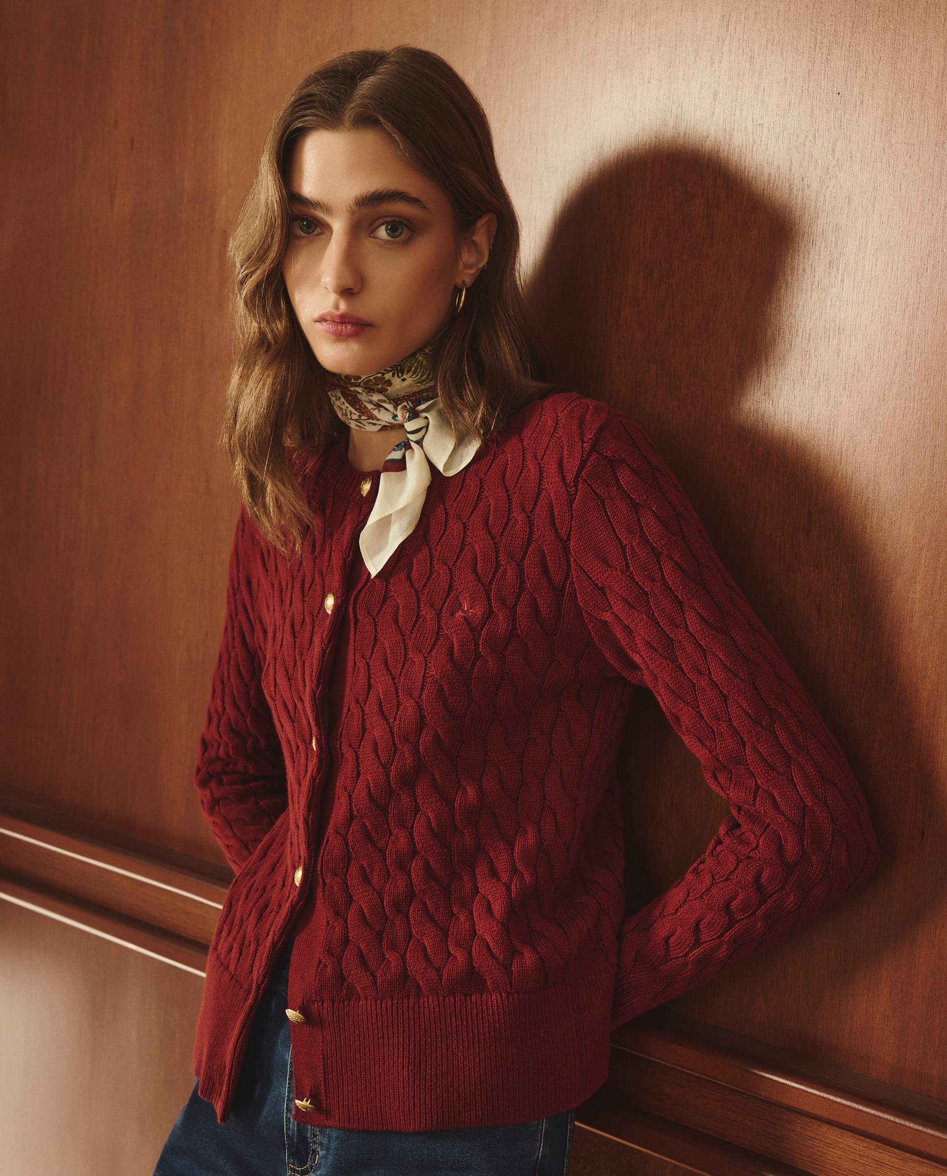 Cardigan com manga comprida Vermelhão-1