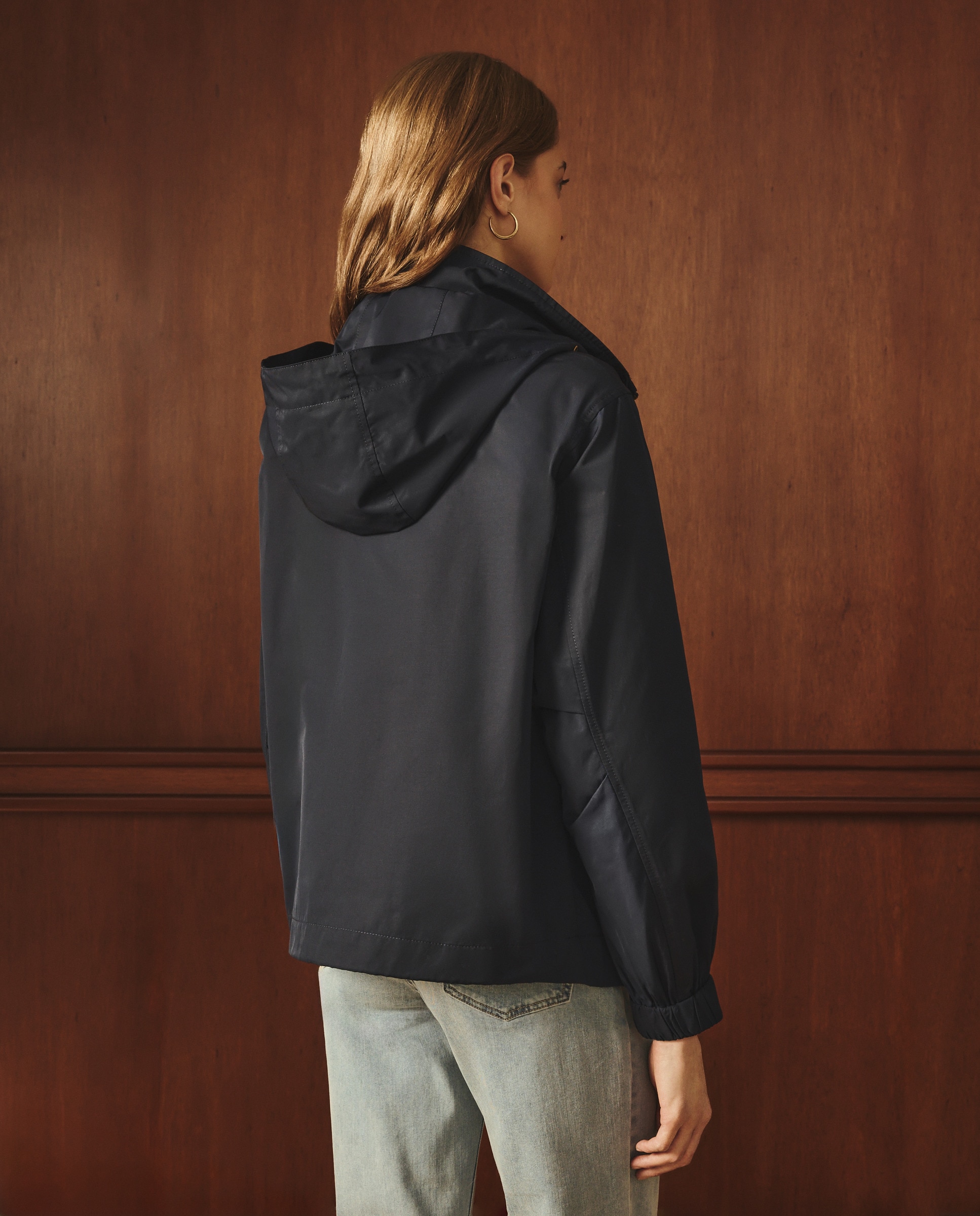 Parka Lisa Ligeira Curta com Capuz Azul-marinho-4