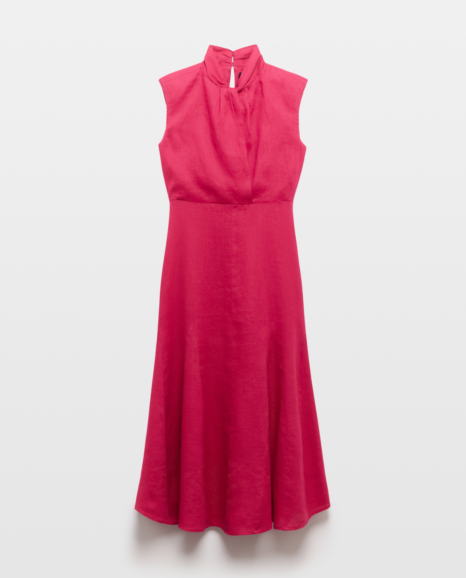 Vestido de Linho sem Mangas e com Nó no Decote Buganvília-5