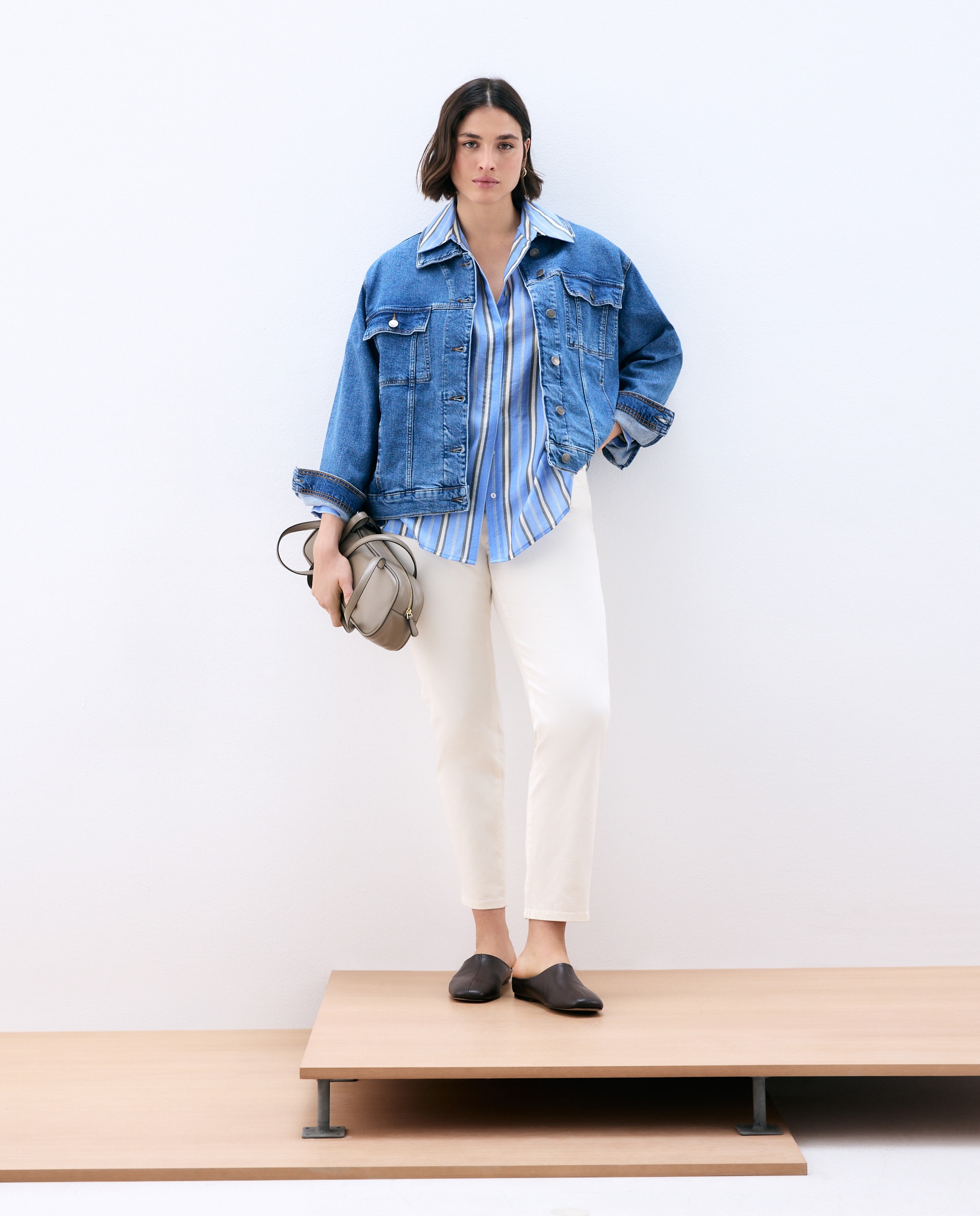 Blusão de ganga básico de mulher Azul pálido-2