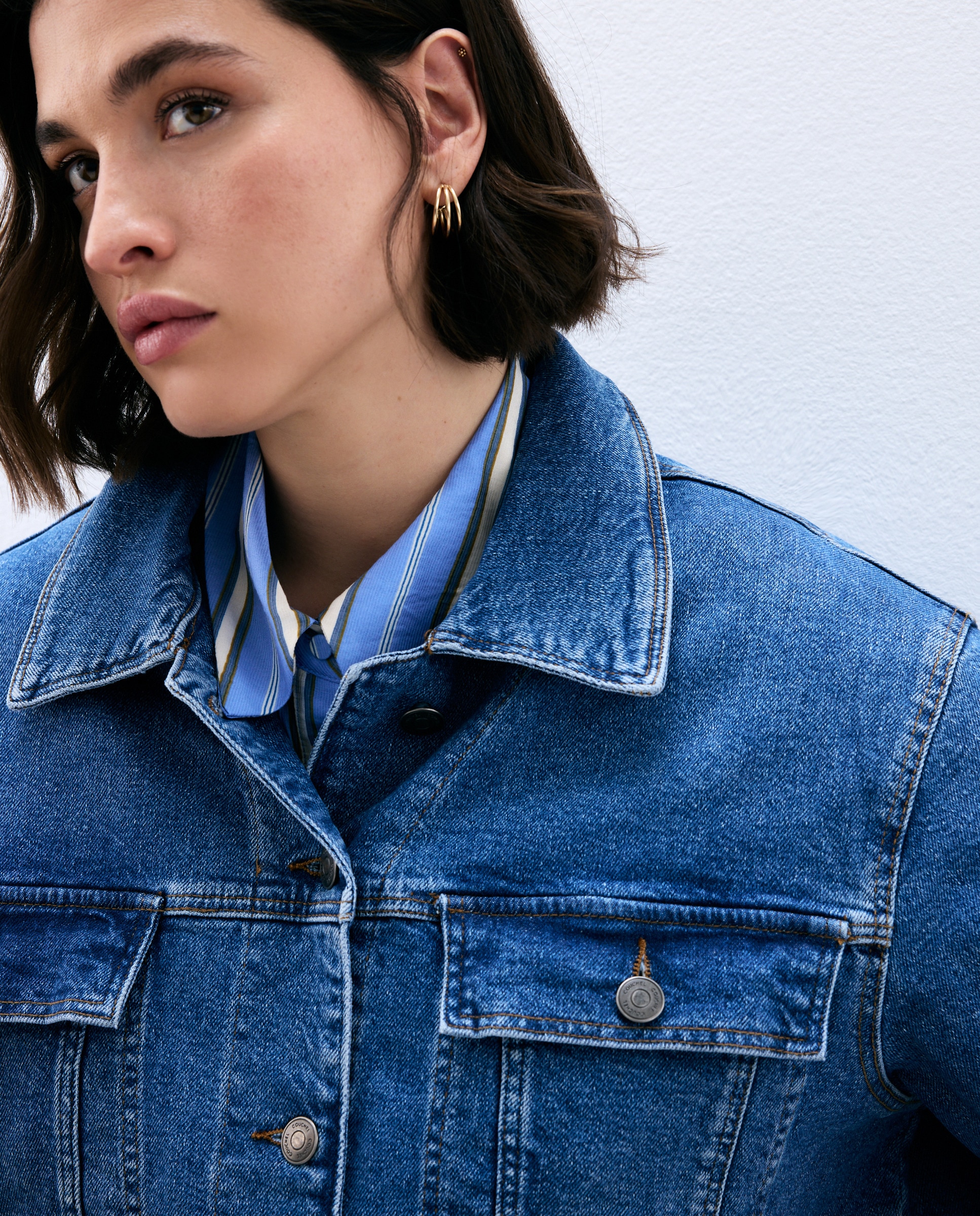 Blusão de ganga básico de mulher Azul pálido-5