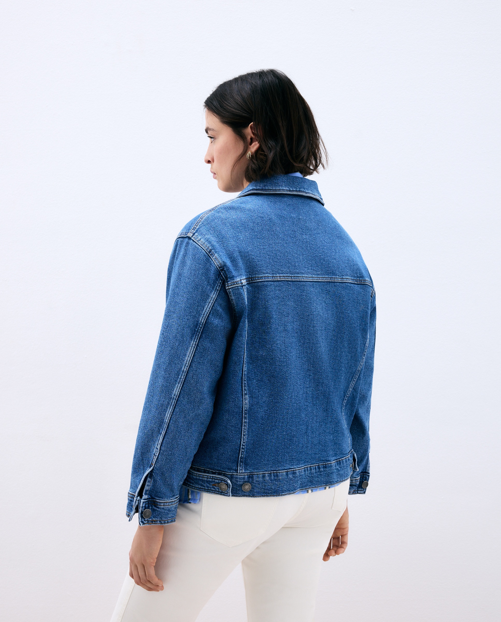 Blusão de ganga básico de mulher Azul pálido-4