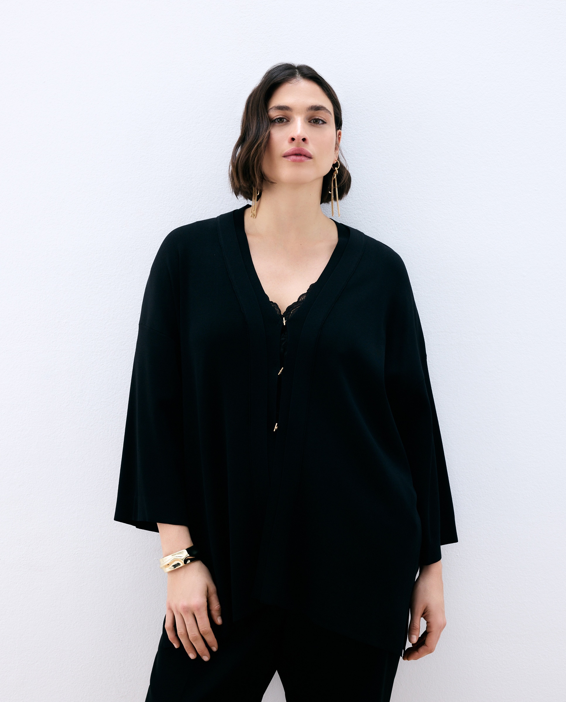 Cardigan Liso Comprido Preto-2