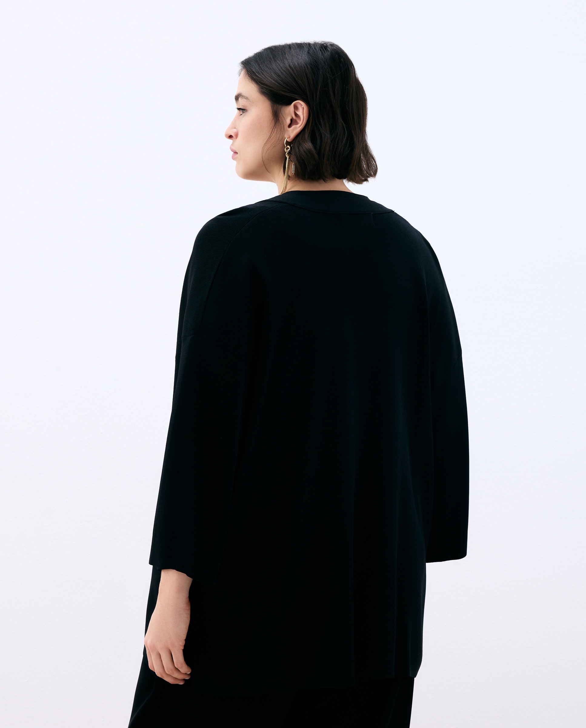 Cardigan Liso Comprido Preto-3