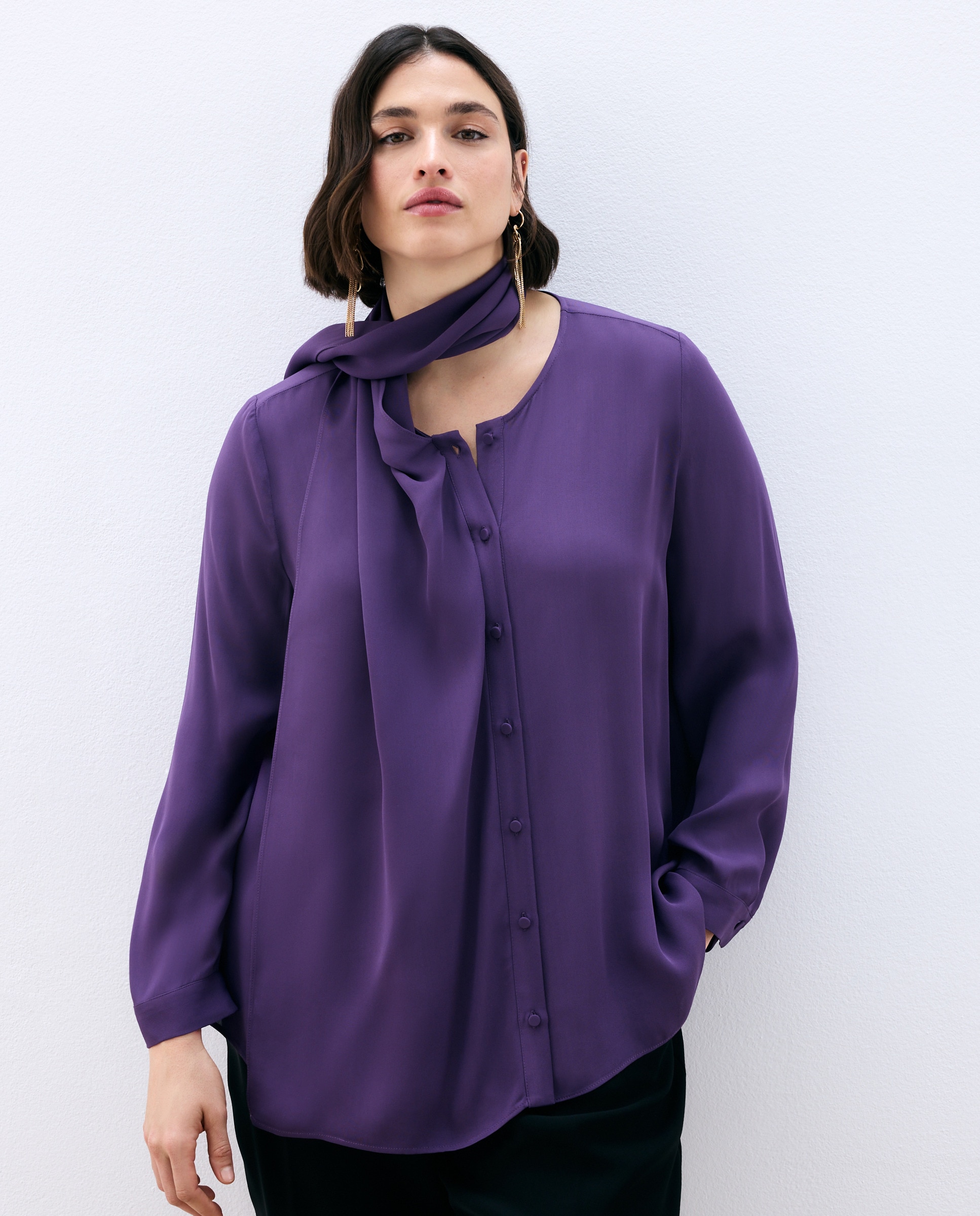 Camisa de Manga Comprida com Folho à Frente Roxo-2