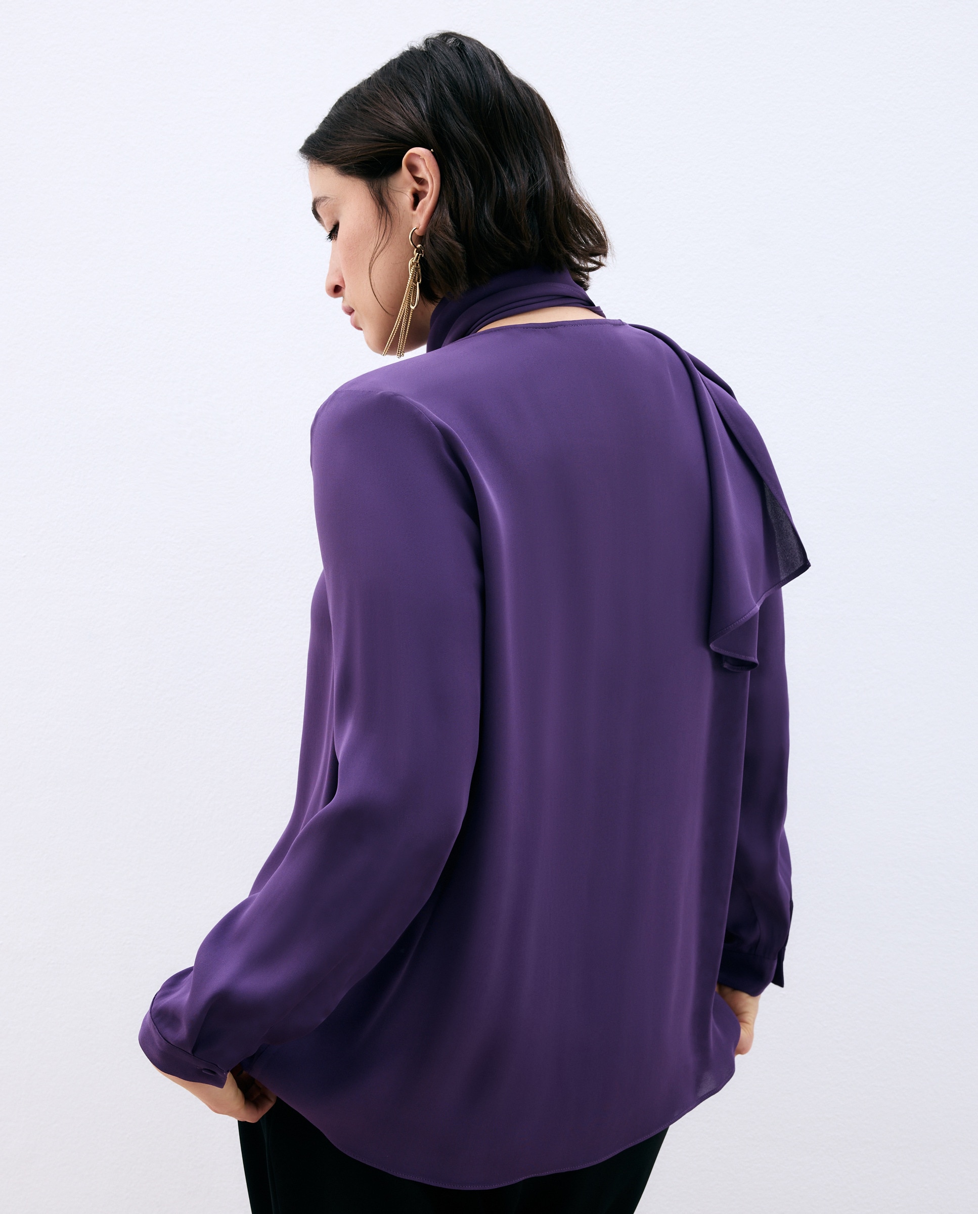 Camisa de Manga Comprida com Folho à Frente Roxo-3