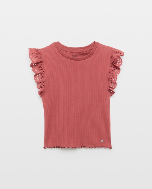 Imagem 0 de Top Canelado com Folho e Bordado Suíço