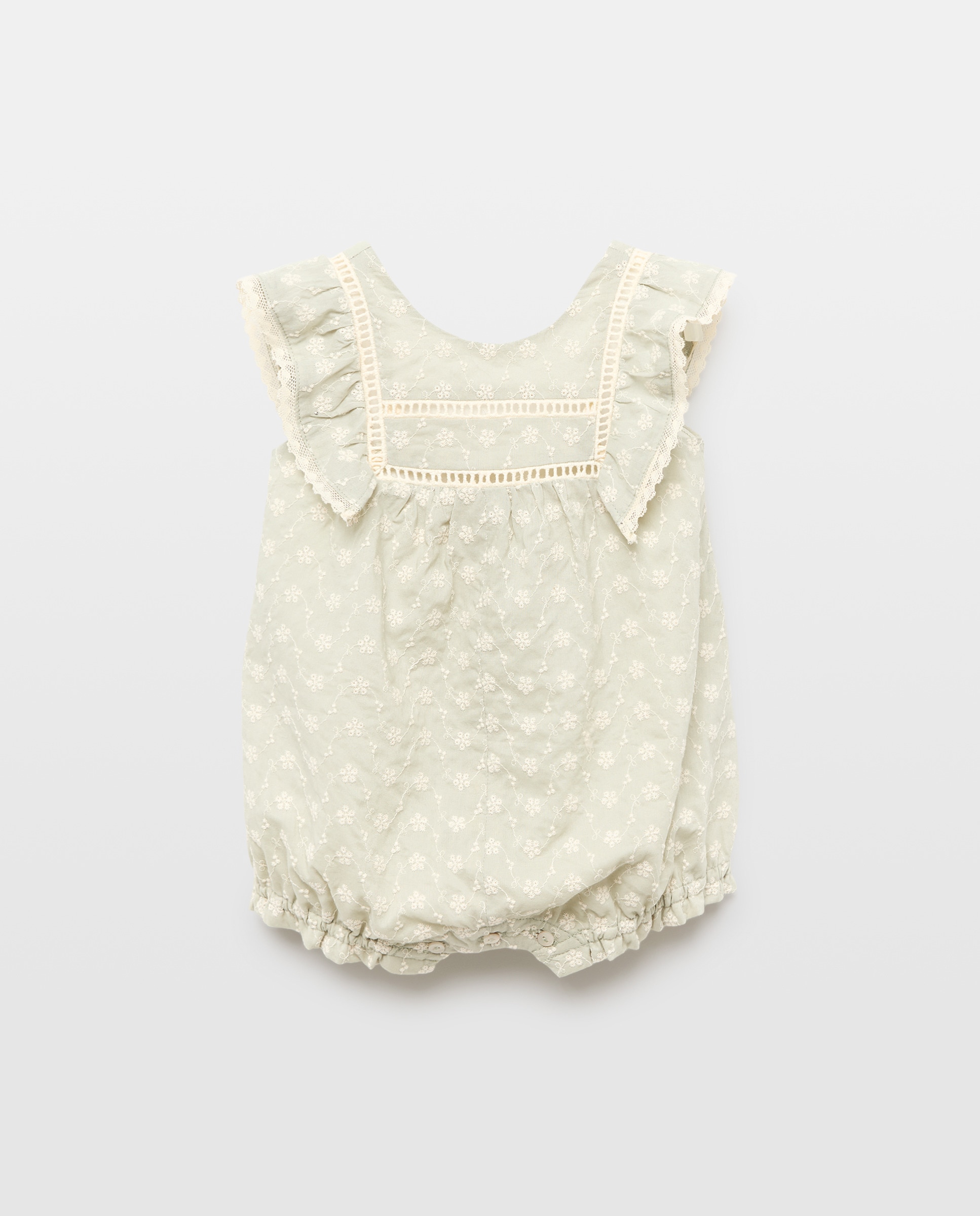 Imagem 0 de Babygrow de Manga Curta de Bebé com Folho e Tira Bordada em Popelina com Bordado