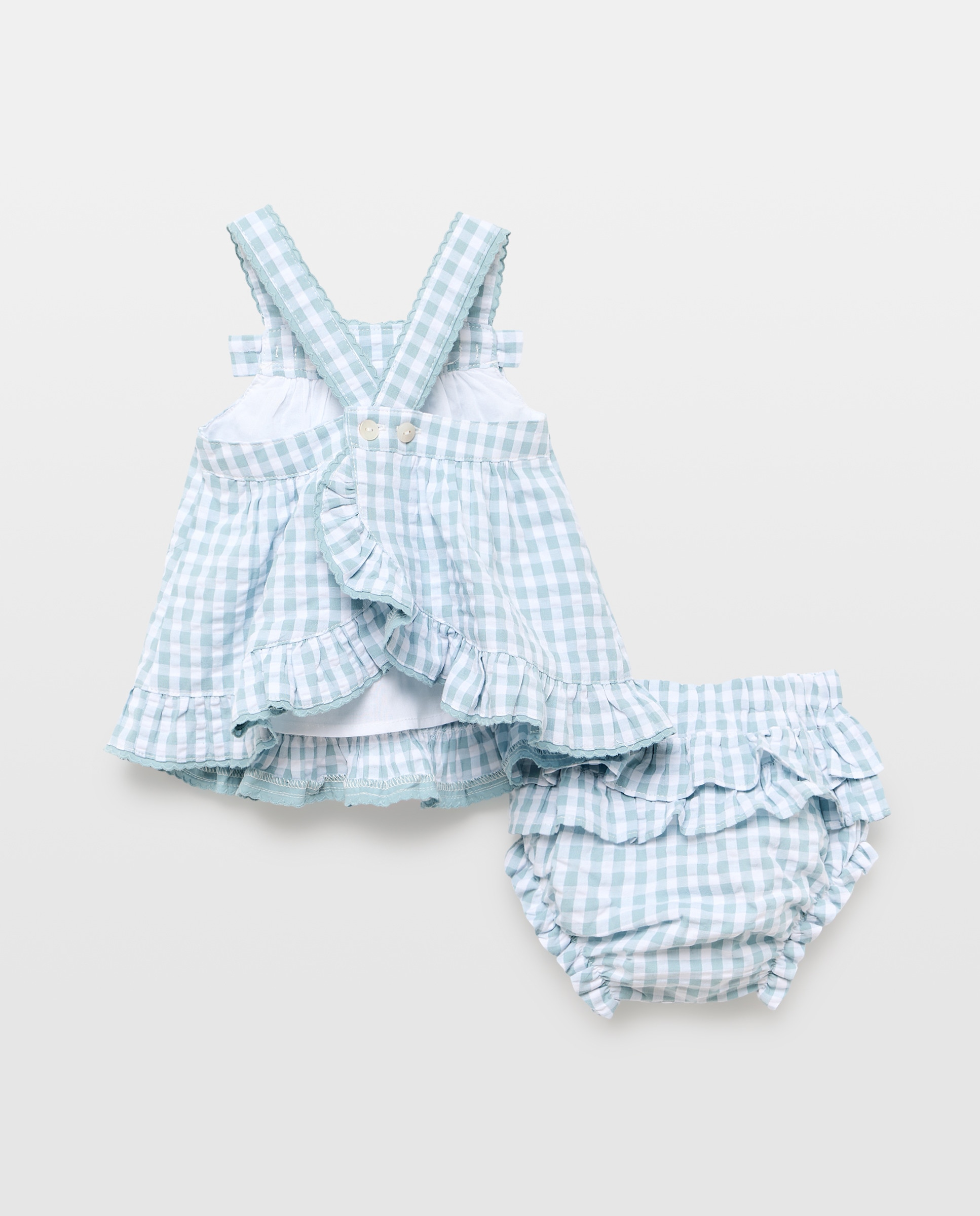 Vestido de Bebé com Alças Vichy e Costas Cruzadas Verde-2
