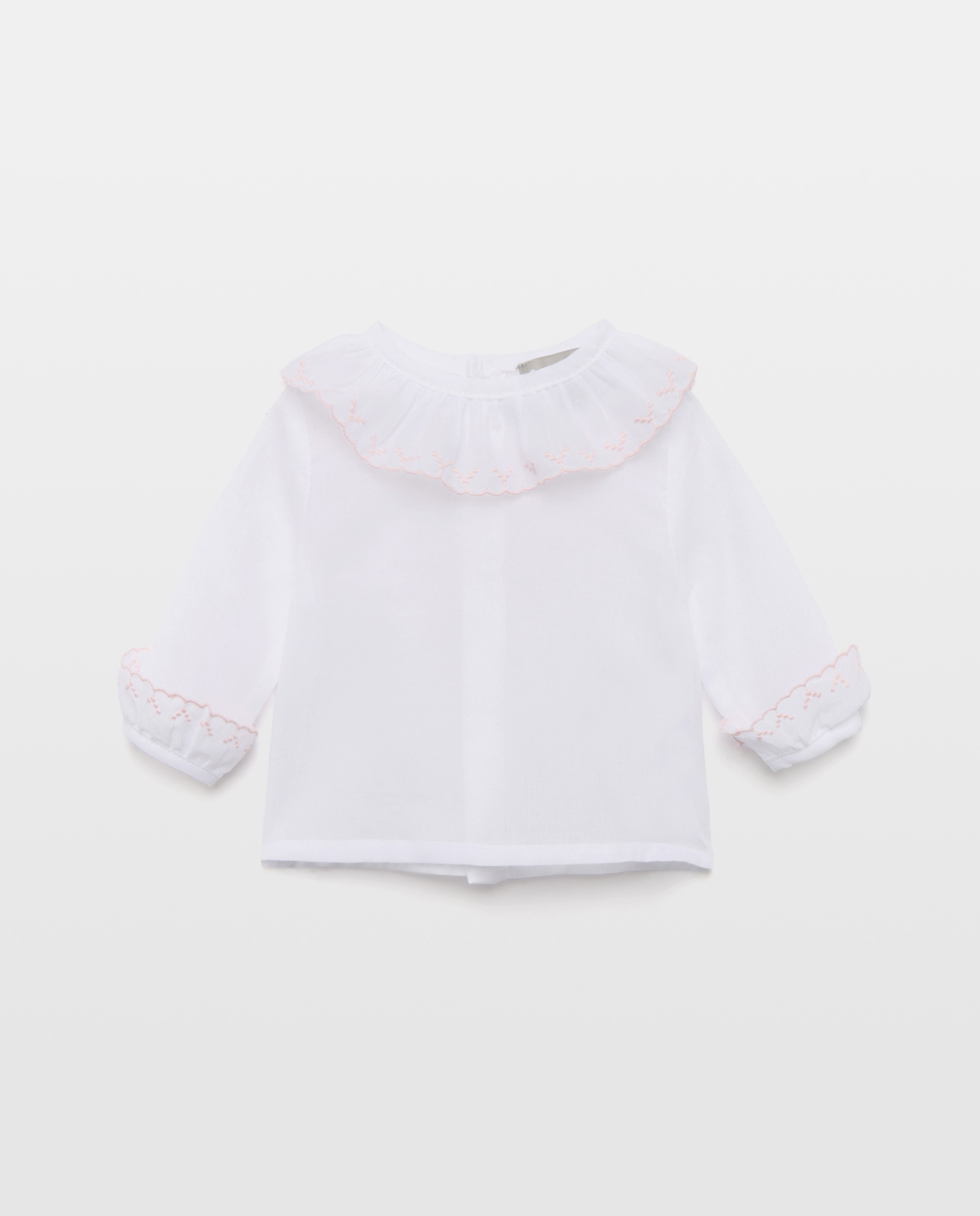 Camisa Básica de Bebé com Manga Comprida com Festão Branco-1