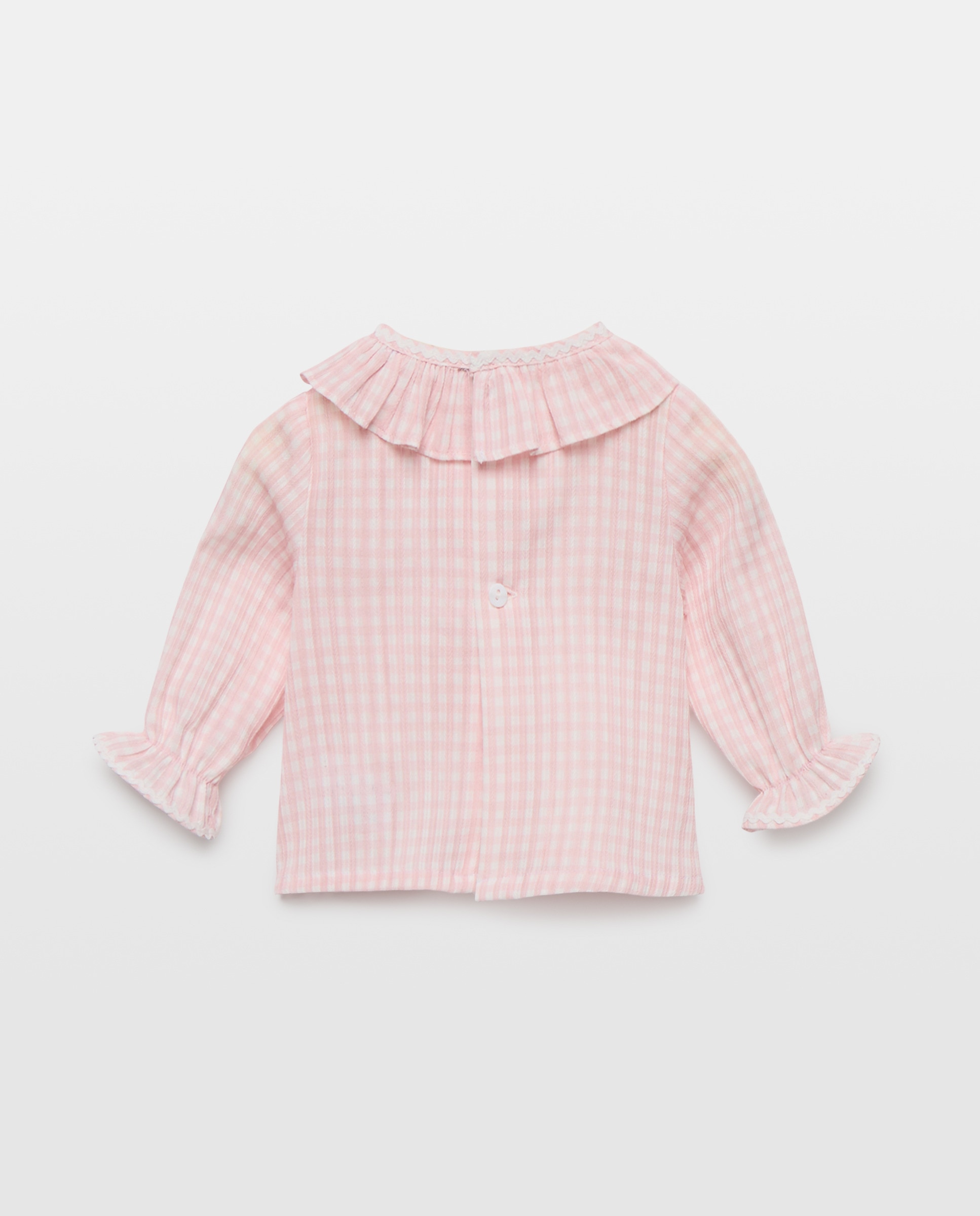 Camisa Plana Vicky de Bebé com Gola e Manga Comprida Rosa-2