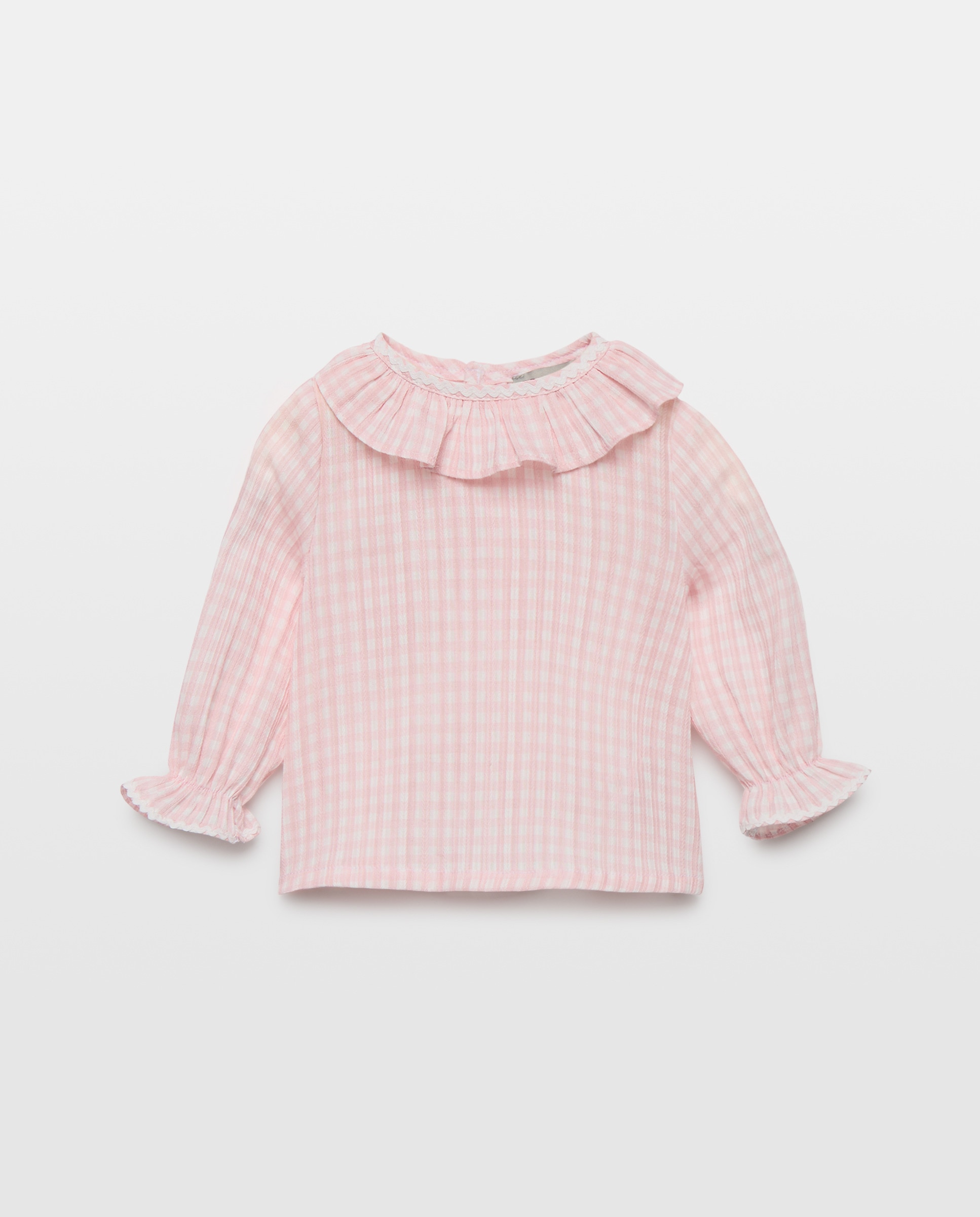 Camisa Plana Vicky de Bebé com Gola e Manga Comprida Rosa-1